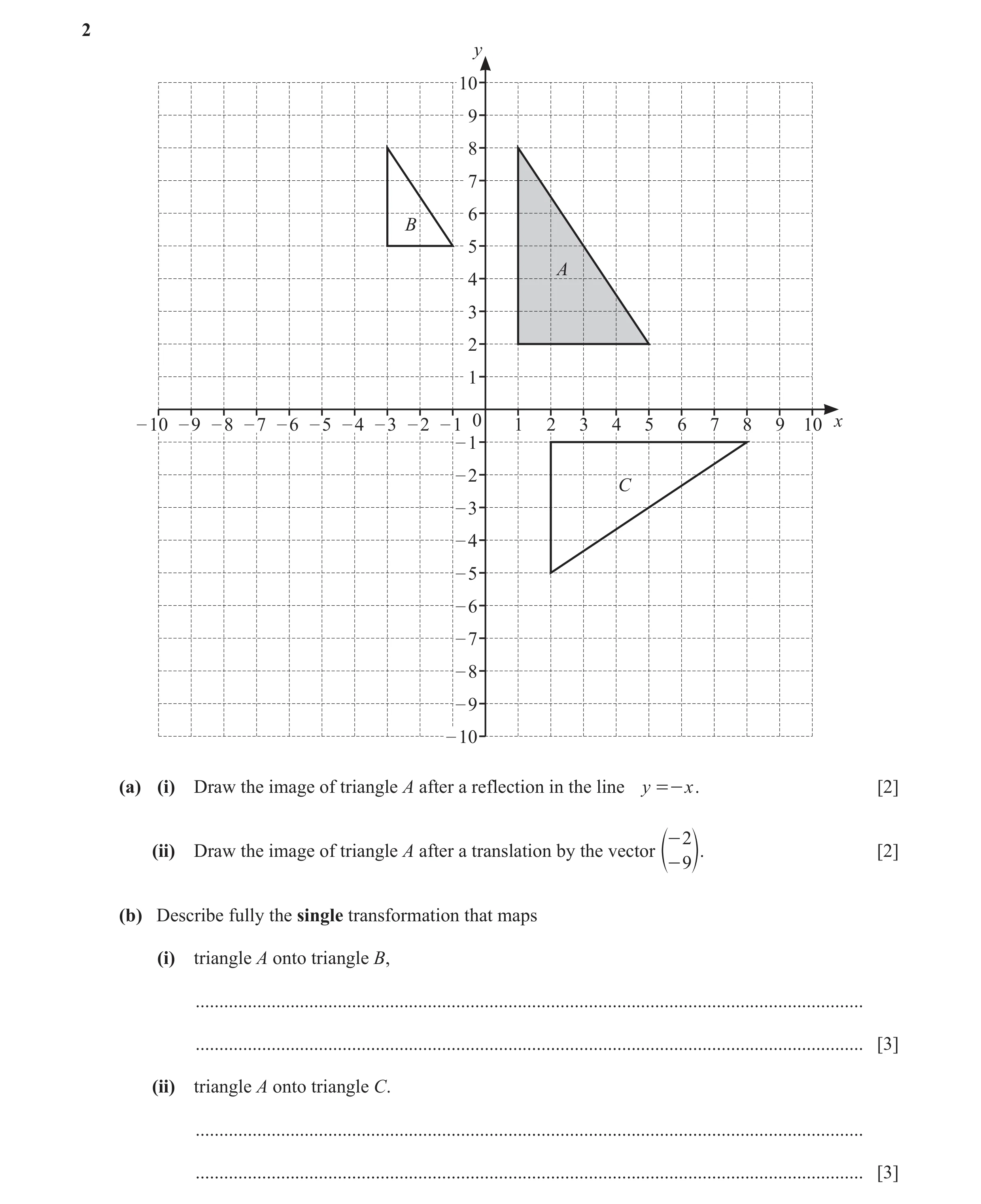Question 19: y 10 9 8 7 6 B 5 A 4 3 2 1 – 10 – 9 – 8 – 7 – 6 – 5 – 4 – 3 – 2 – 1 0 1 2 3 4 5 6 7 8 9 10 x – 1 – 2 C – 3 – 4 – 5 – 6 – 7 – 8 – 9 – 10 (a)…