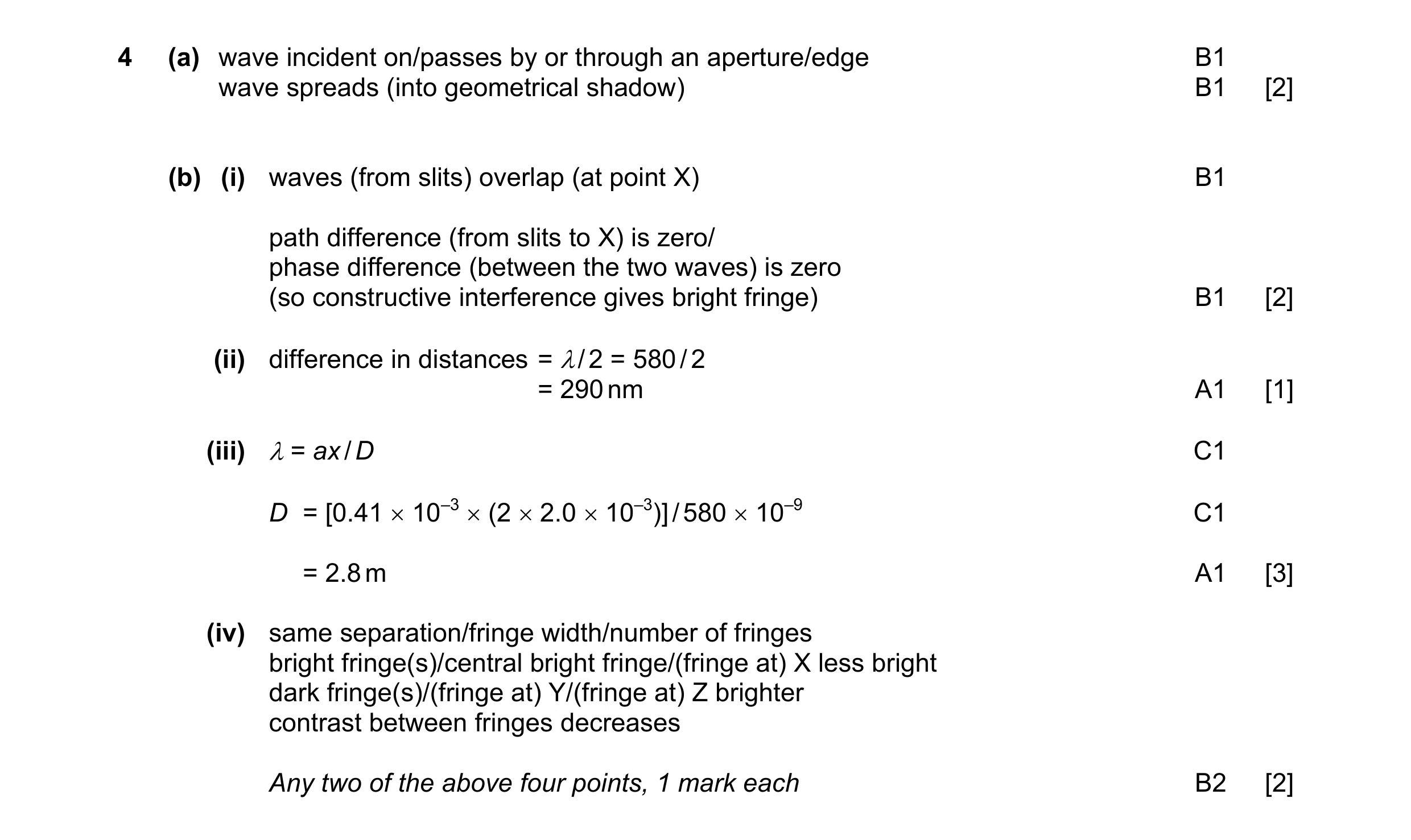 Mark scheme for question 8