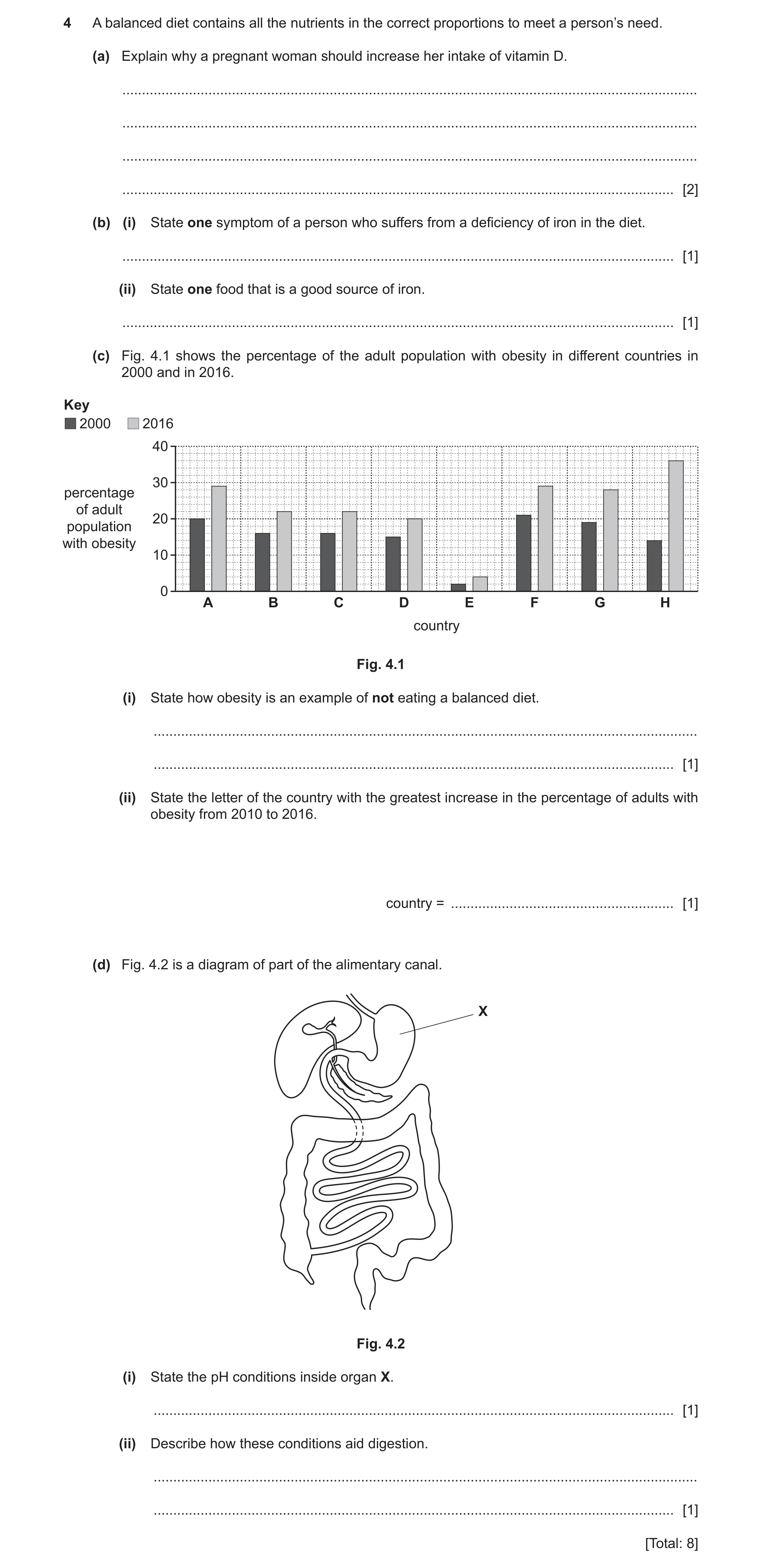 Question 8: A balanced diet contains all the nutrients in the correct proportions to meet a person’s need. (a) Explain why a pregnant woman should incr…