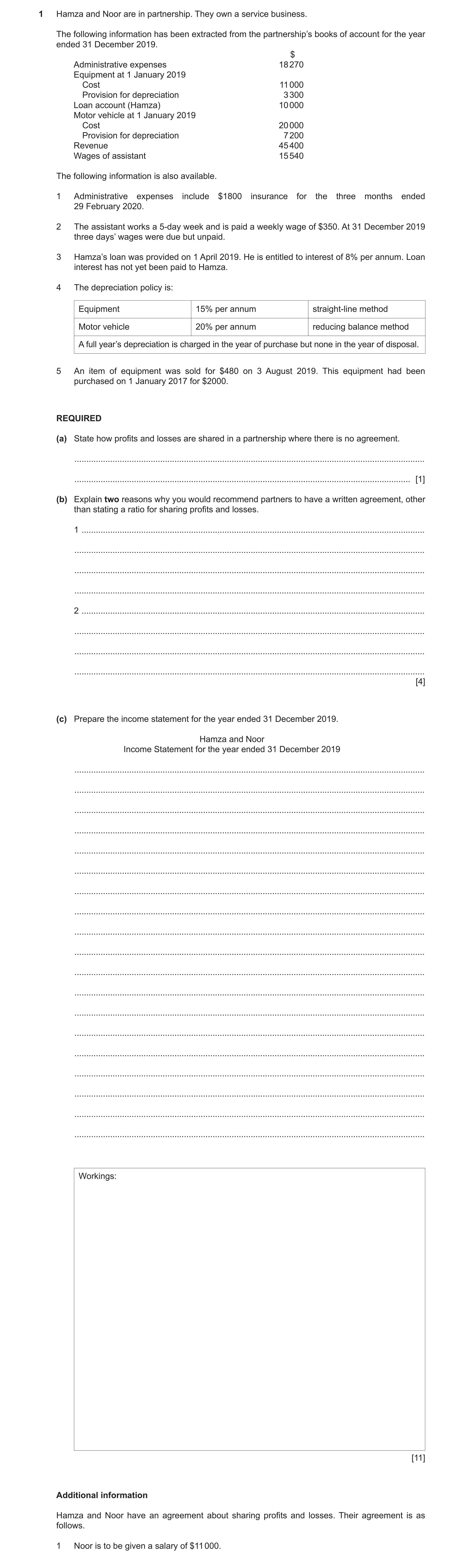 Question 35: Hamza and Noor are in partnership. They own a service business. The following information has been extracted from the partnership’s books o…