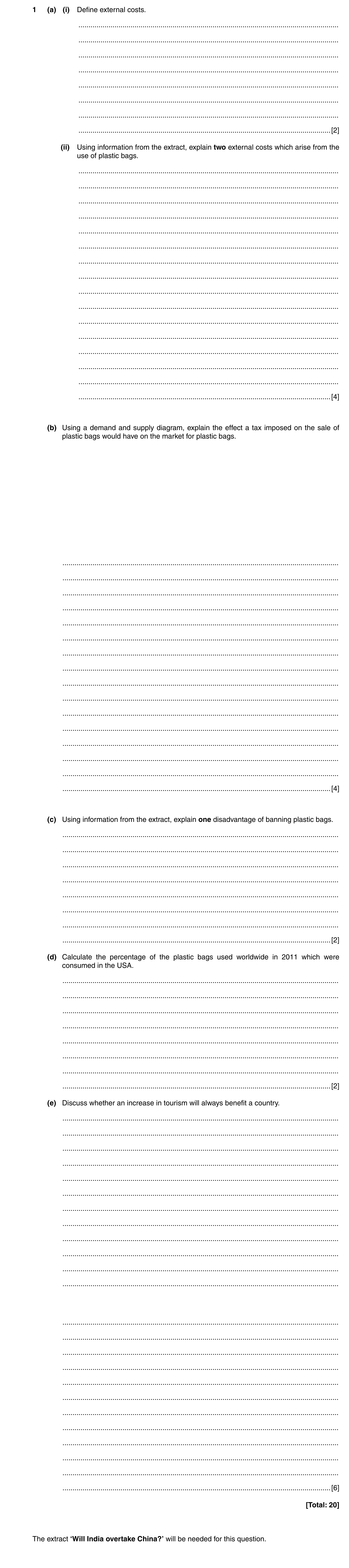 Question 9: (a) (i) Define external costs. ............................................................................................................…