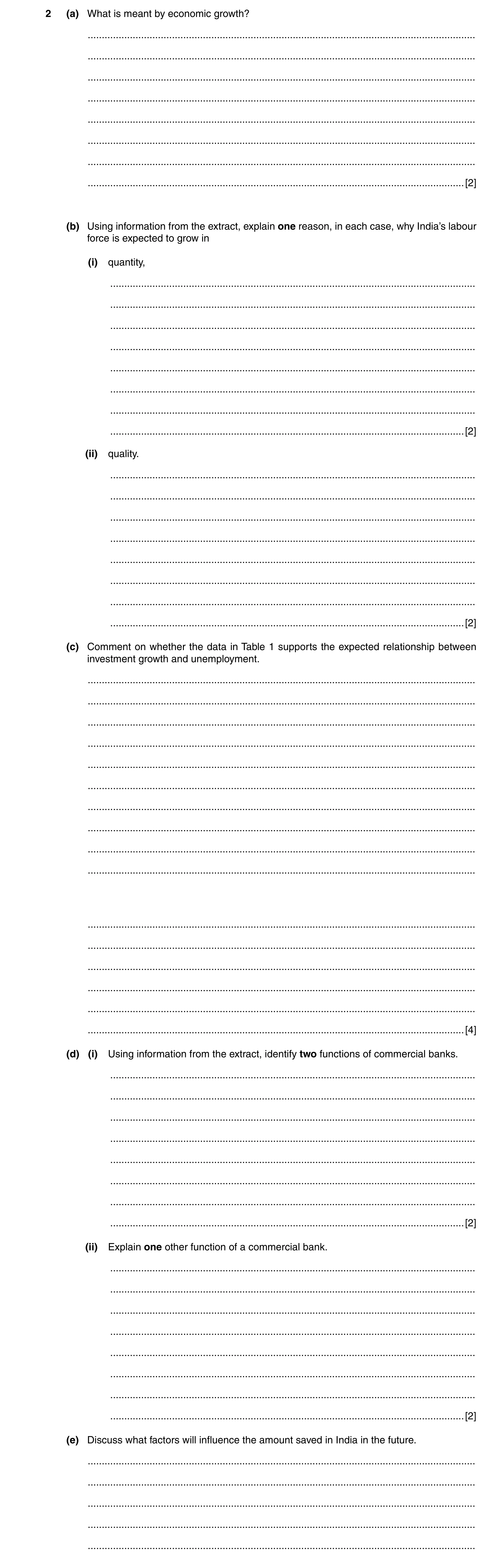Question 11: (a) What is meant by economic growth? .....................................................................................................…