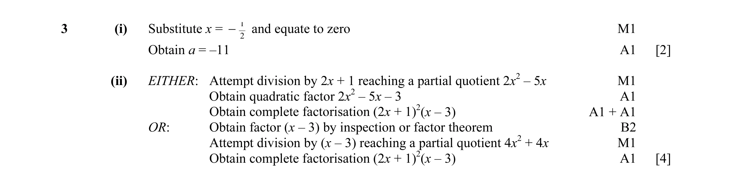 Mark scheme for question 11