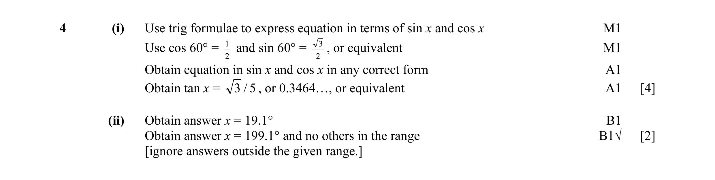 Mark scheme for question 11