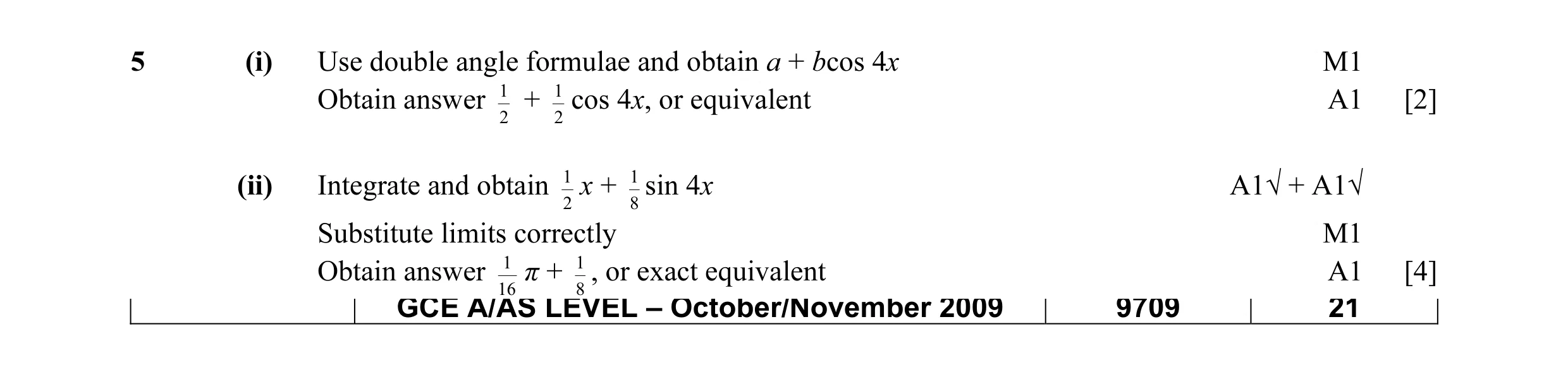 Mark scheme for question 12
