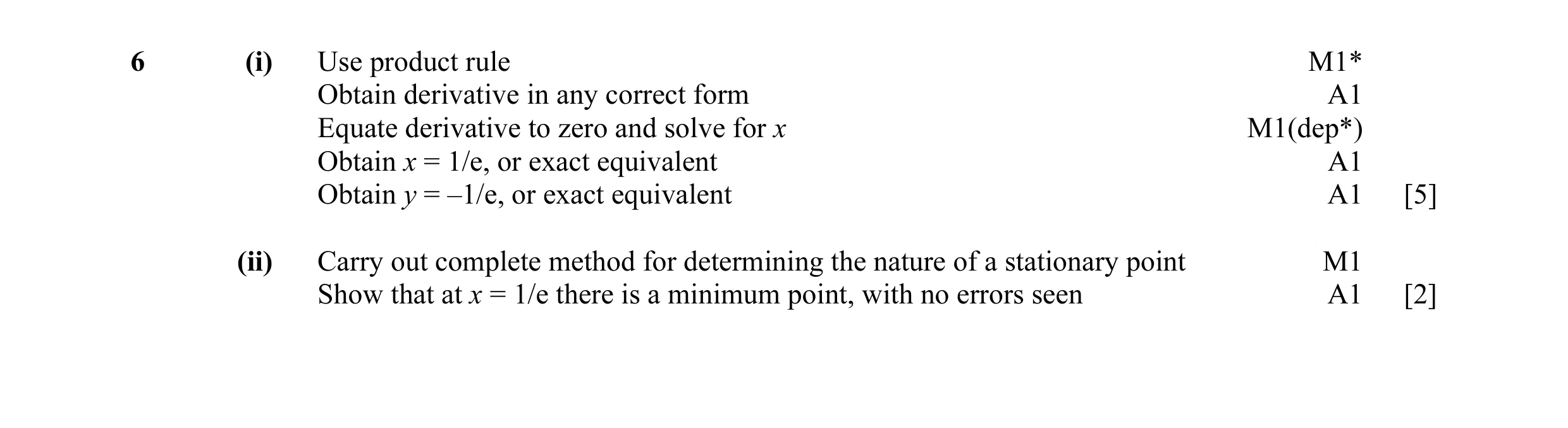 Mark scheme for question 5