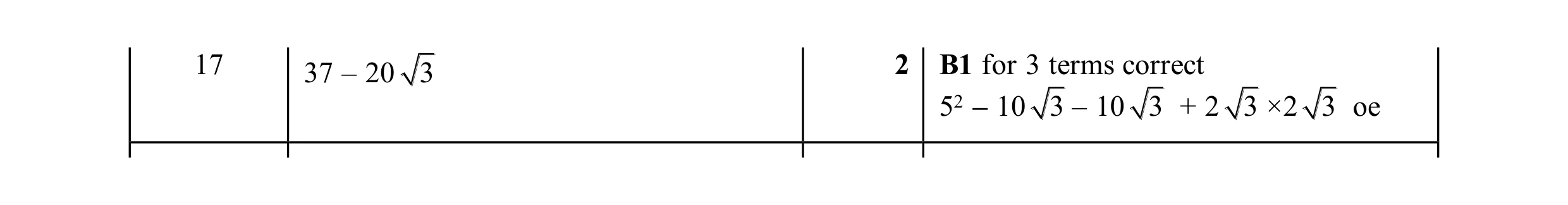 Mark scheme for question 37