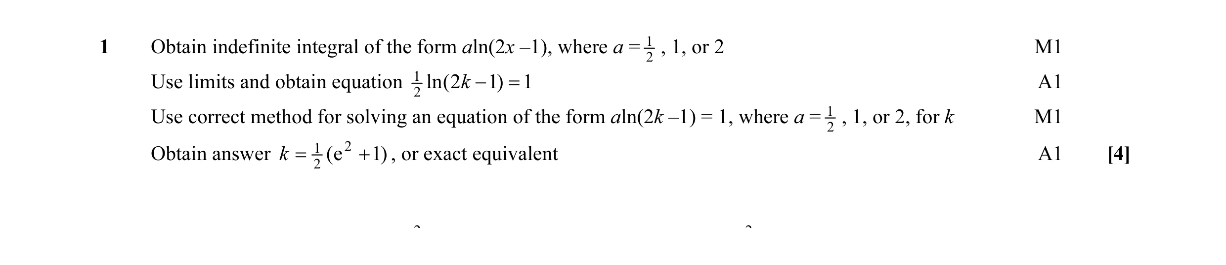 Mark scheme for question 1