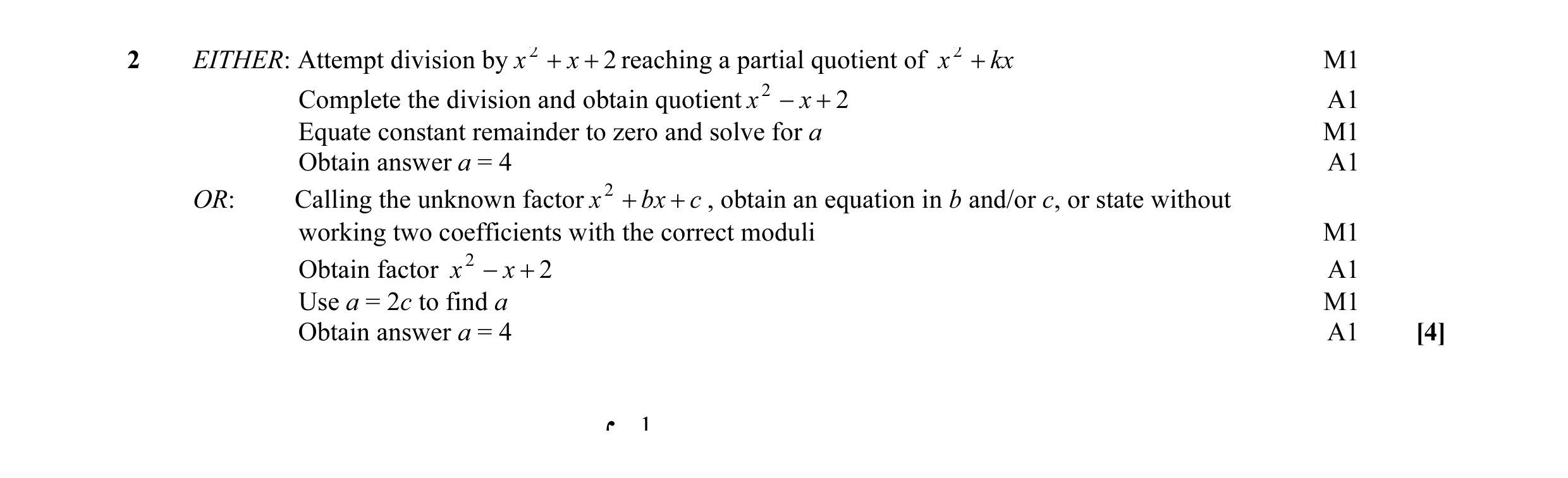 Mark scheme for question 1