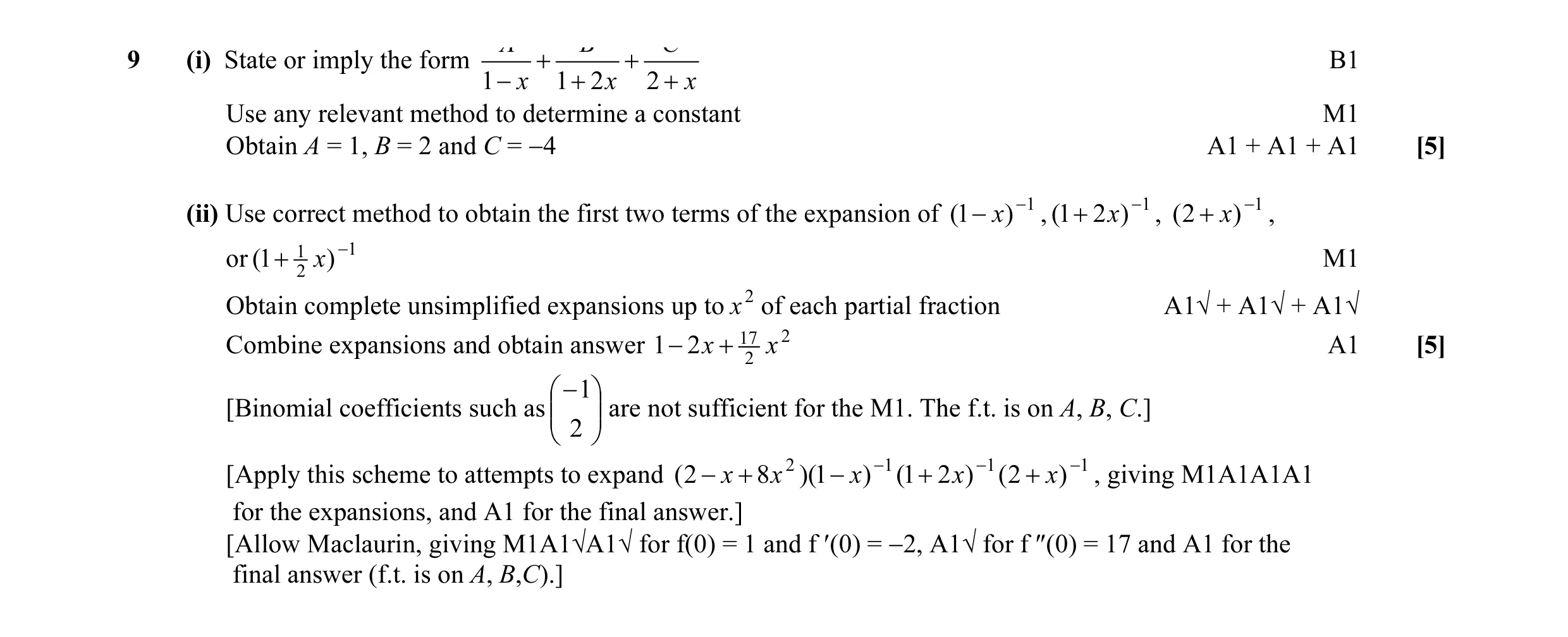 Mark scheme for question 3