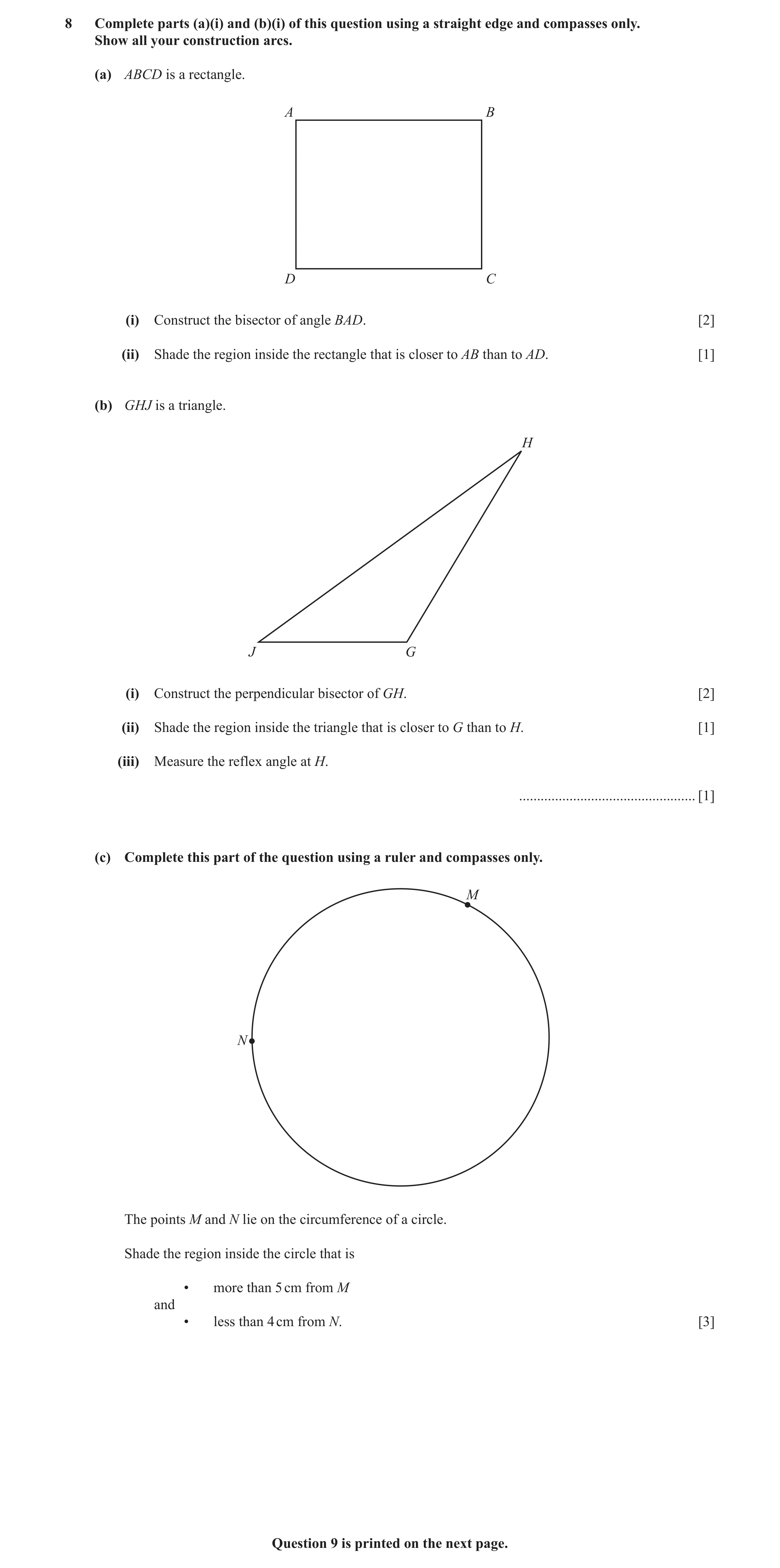 Question 20: Complete parts (a)(i) and (b)(i) of this question using a straight edge and compasses only. Show all your construction arcs. (a) ABCD is a …