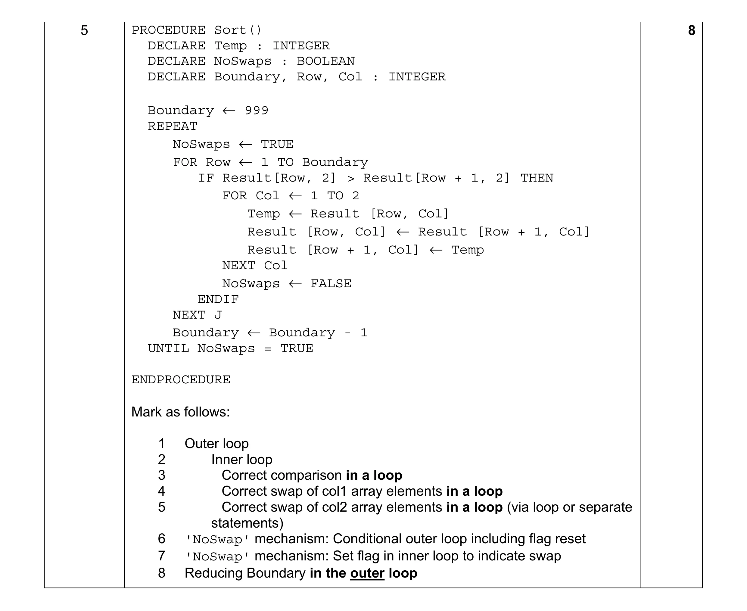 Mark scheme for question 2