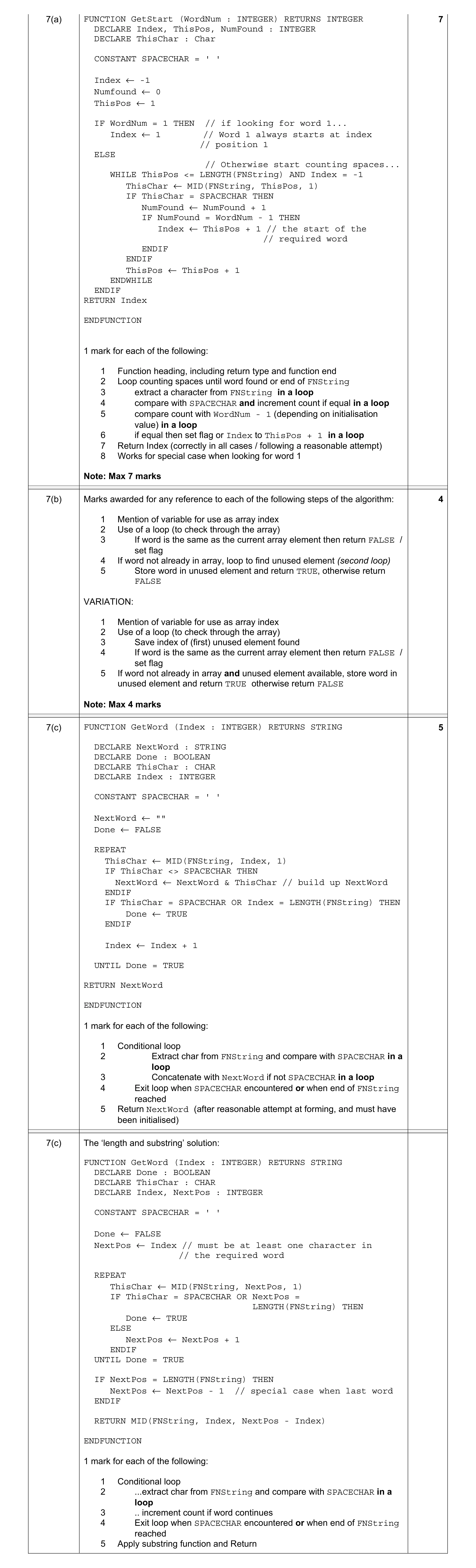 Mark scheme for question 1