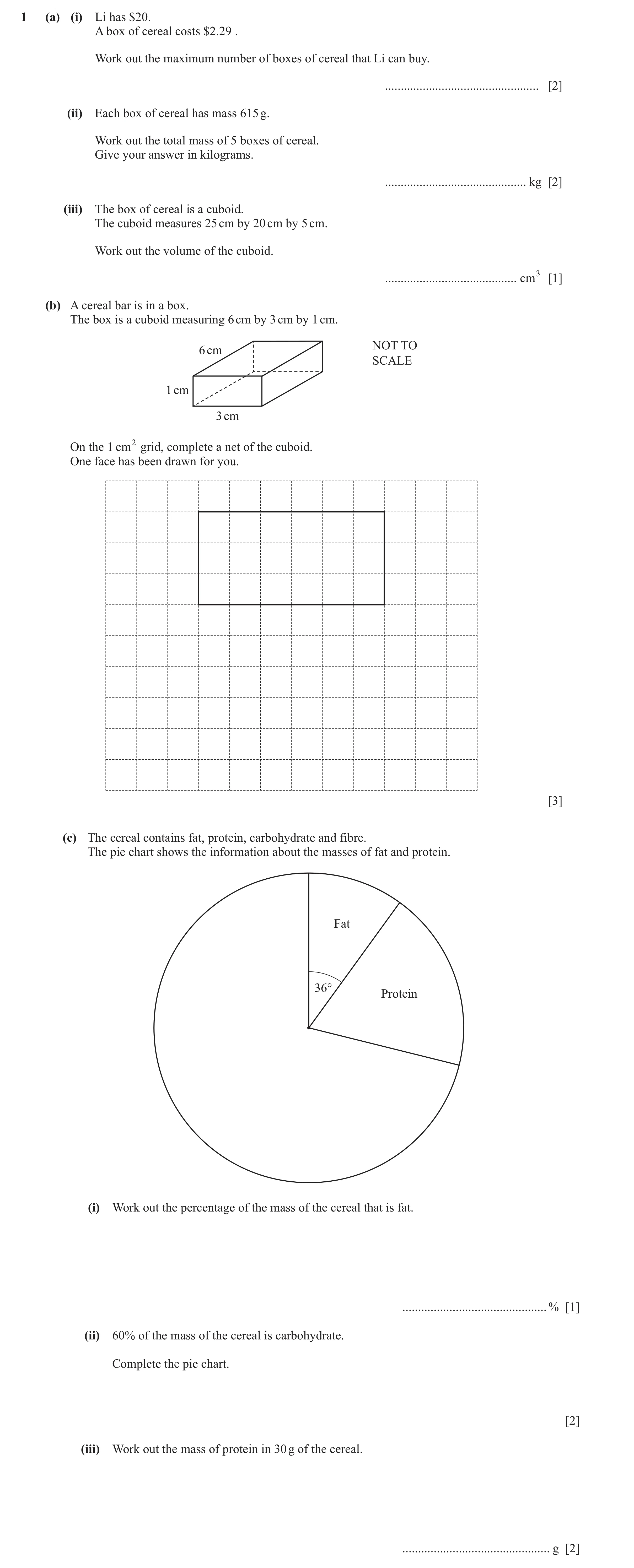 Question 48: (a) (i) Li has $20. A box of cereal costs $2.29 . Work out the maximum number of boxes of cereal that Li can buy. .........................…