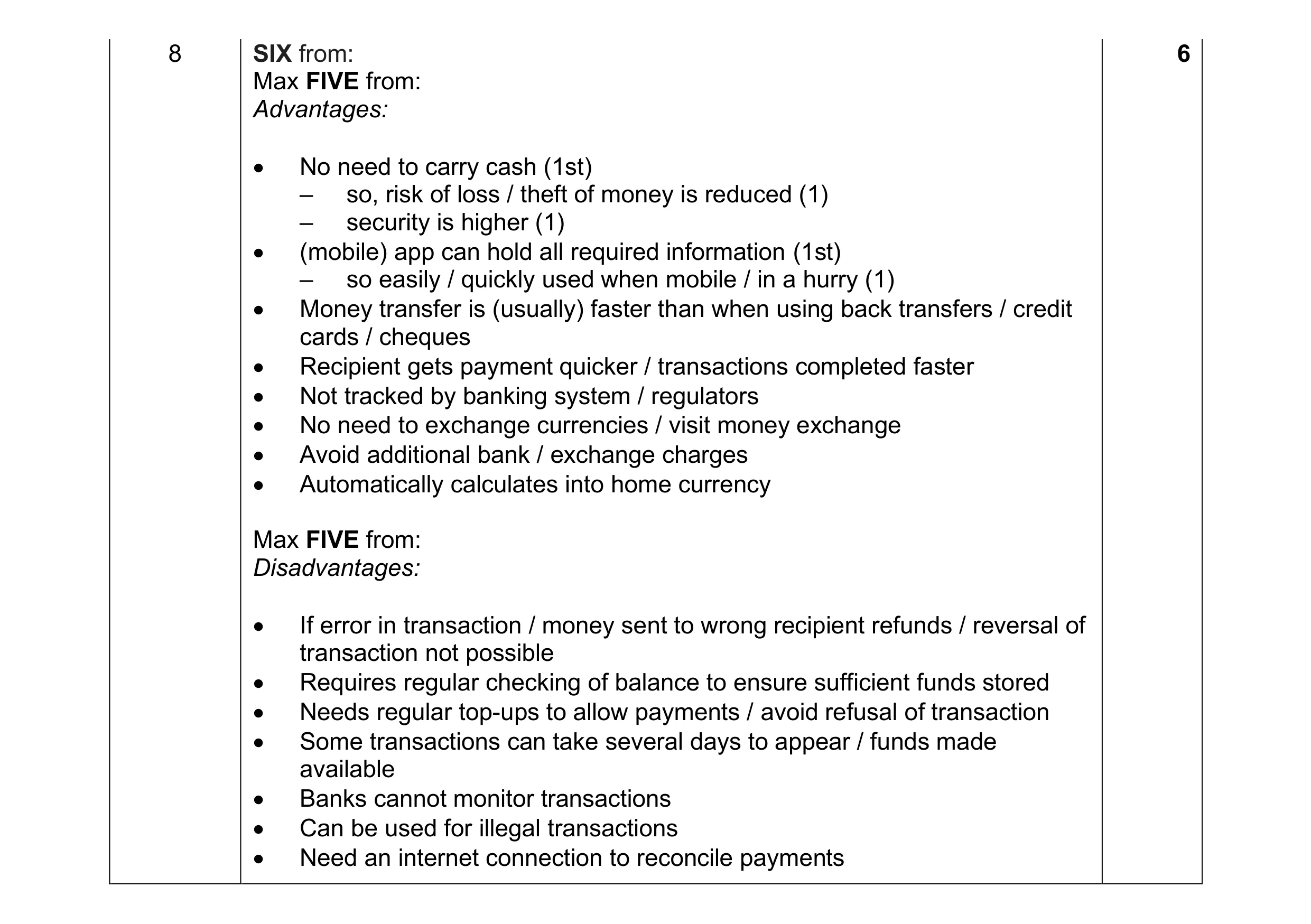 Mark scheme for question 17