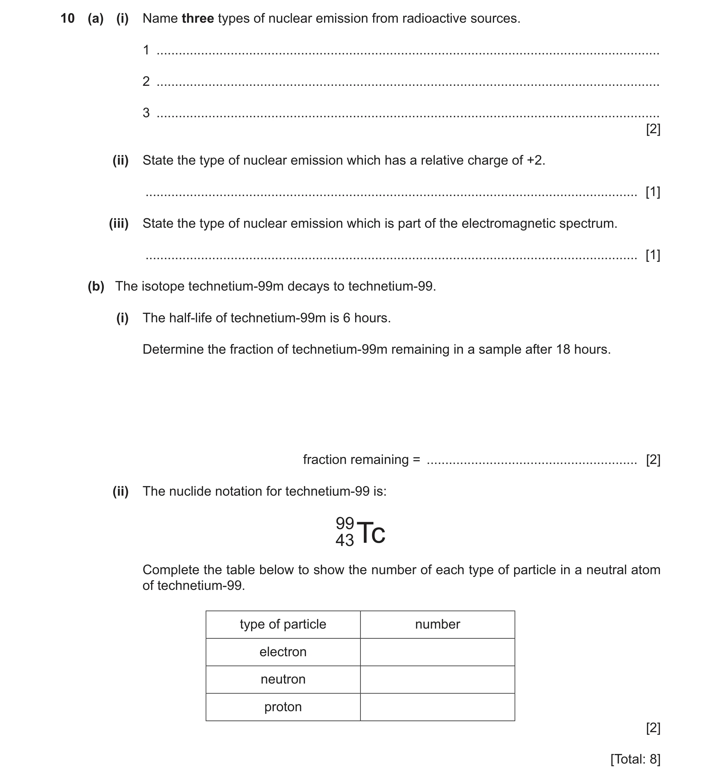 Question 91: (a) (i) Name three types of nuclear emission from radioactive sources. 1 ..................................................................…