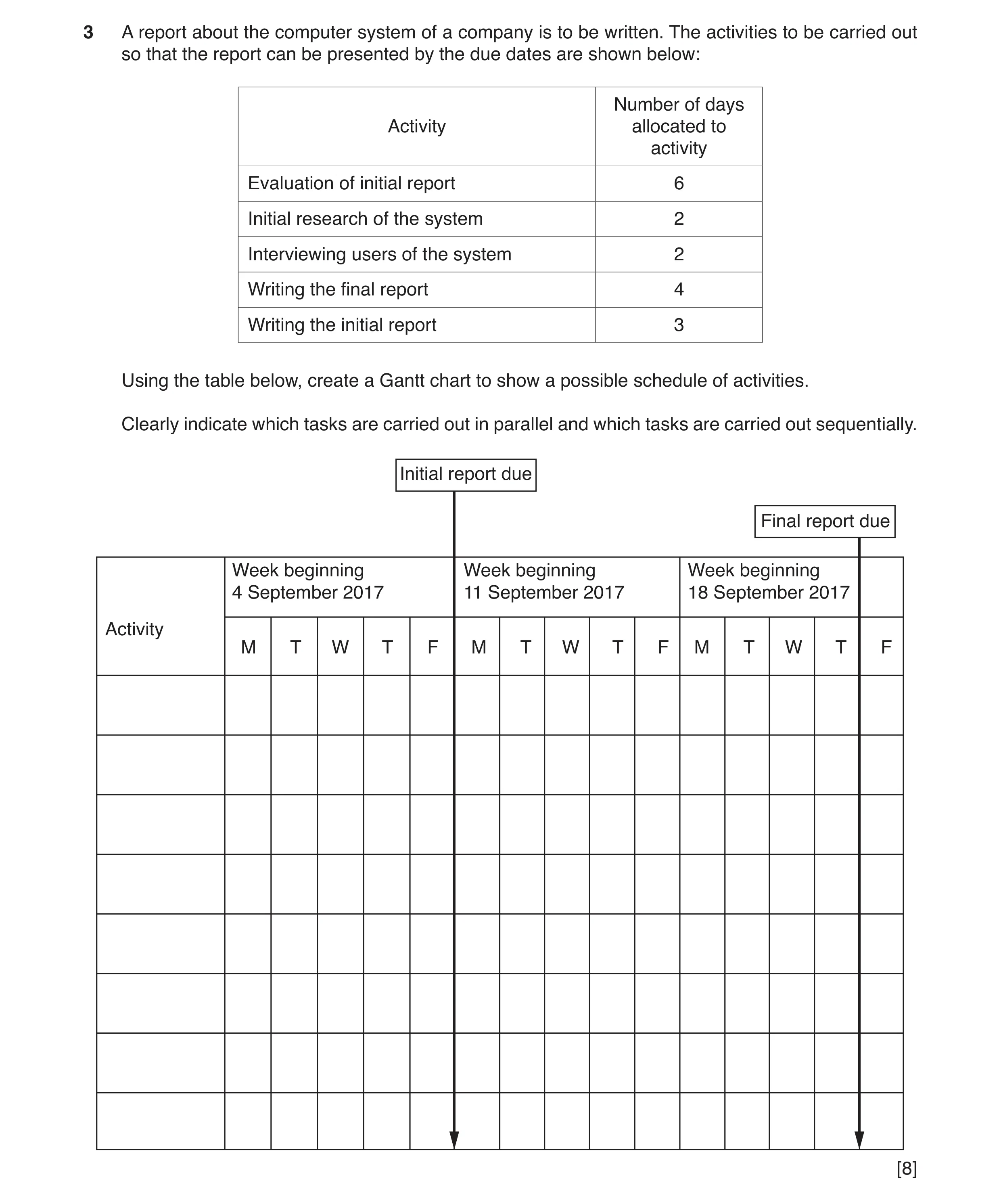 Question 2: A report about the computer system of a company is to be written. The activities to be carried out so that the report can be presented by t…