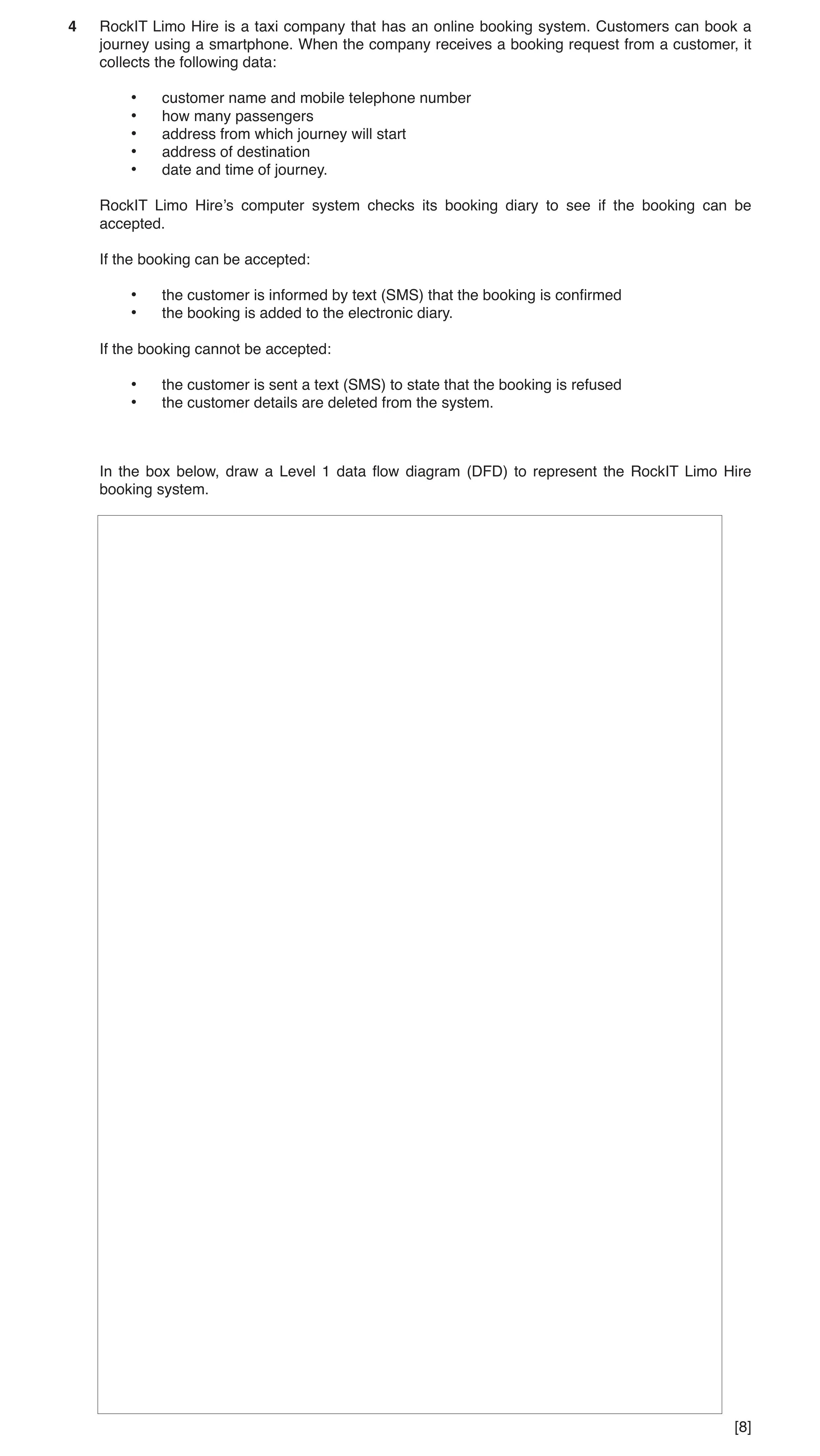 Question 2: RockIT Limo Hire is a taxi company that has an online booking system. Customers can book a journey using a smartphone. When the company rec…