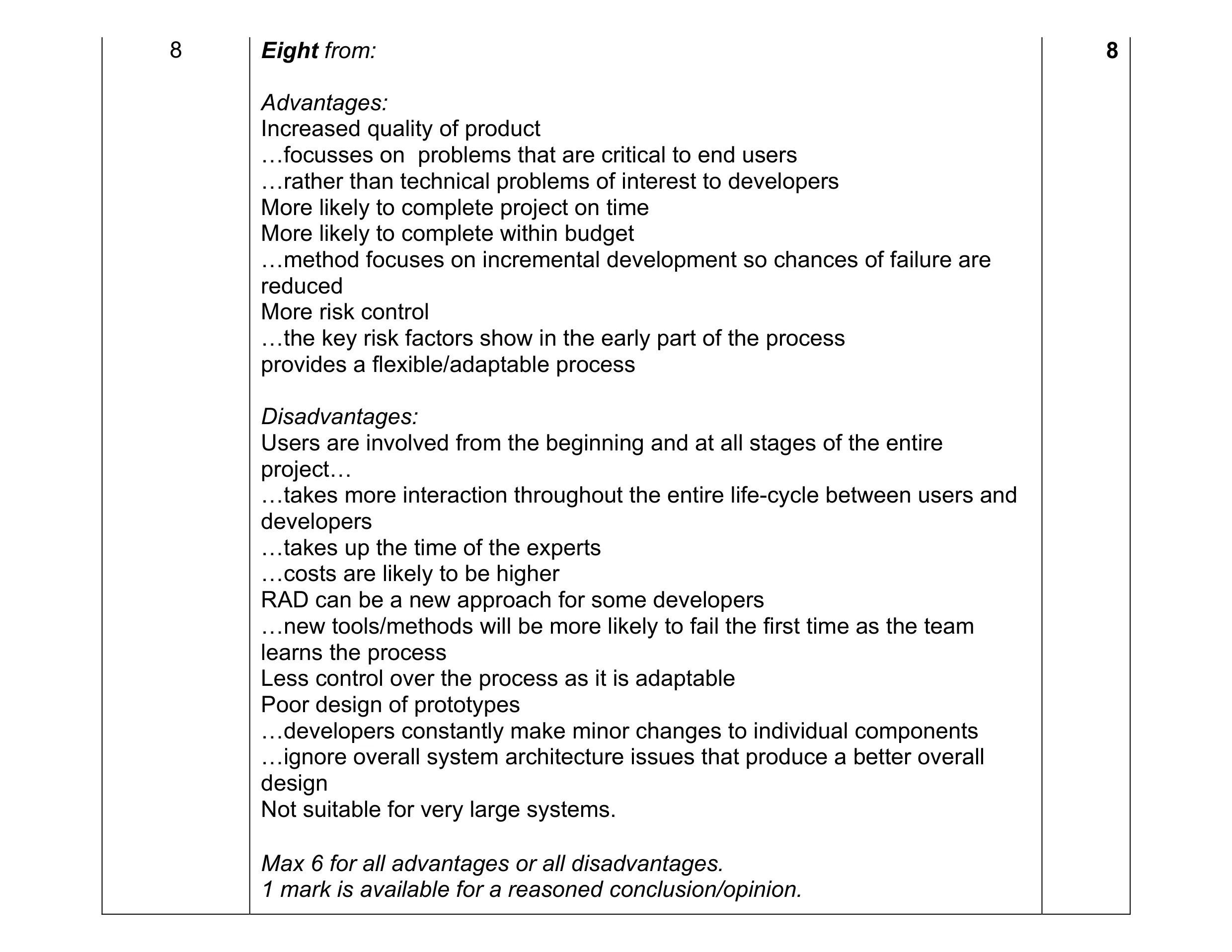 Mark scheme for question 1
