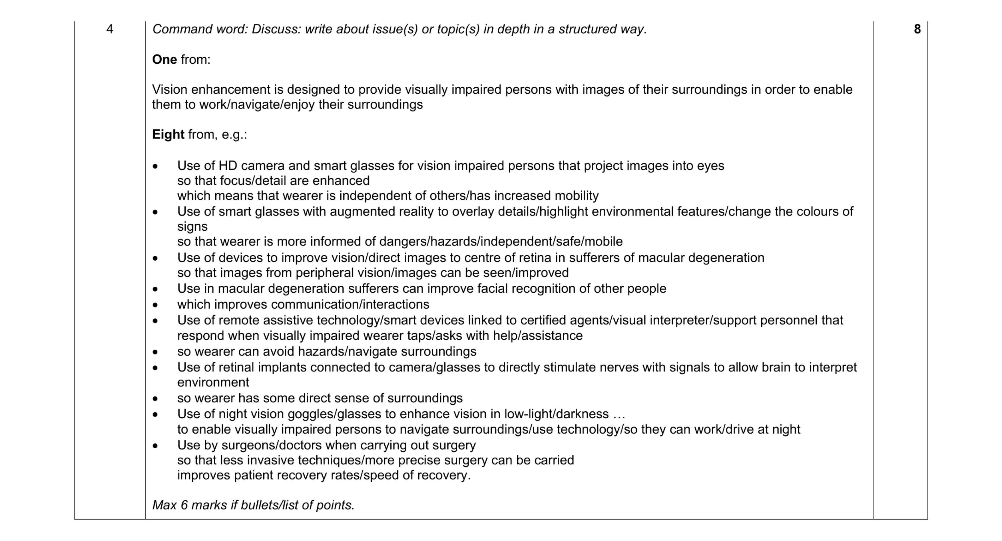 Mark scheme for question 39