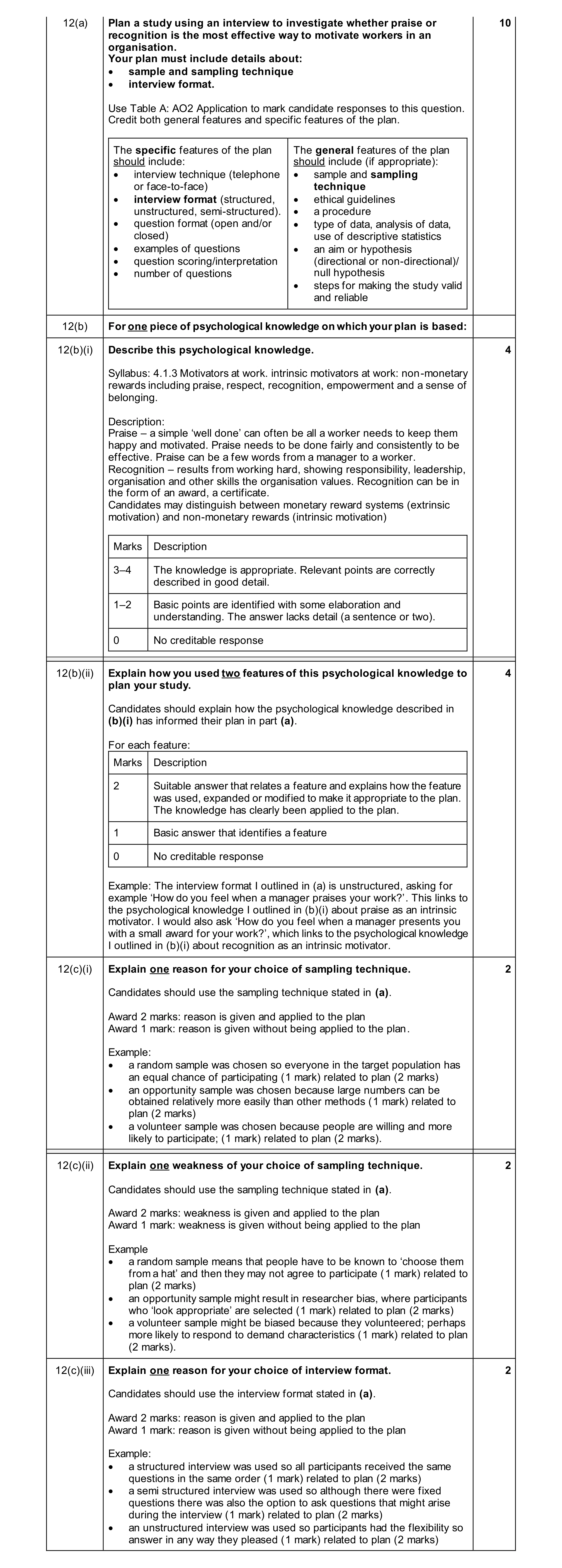 Mark scheme for question 59