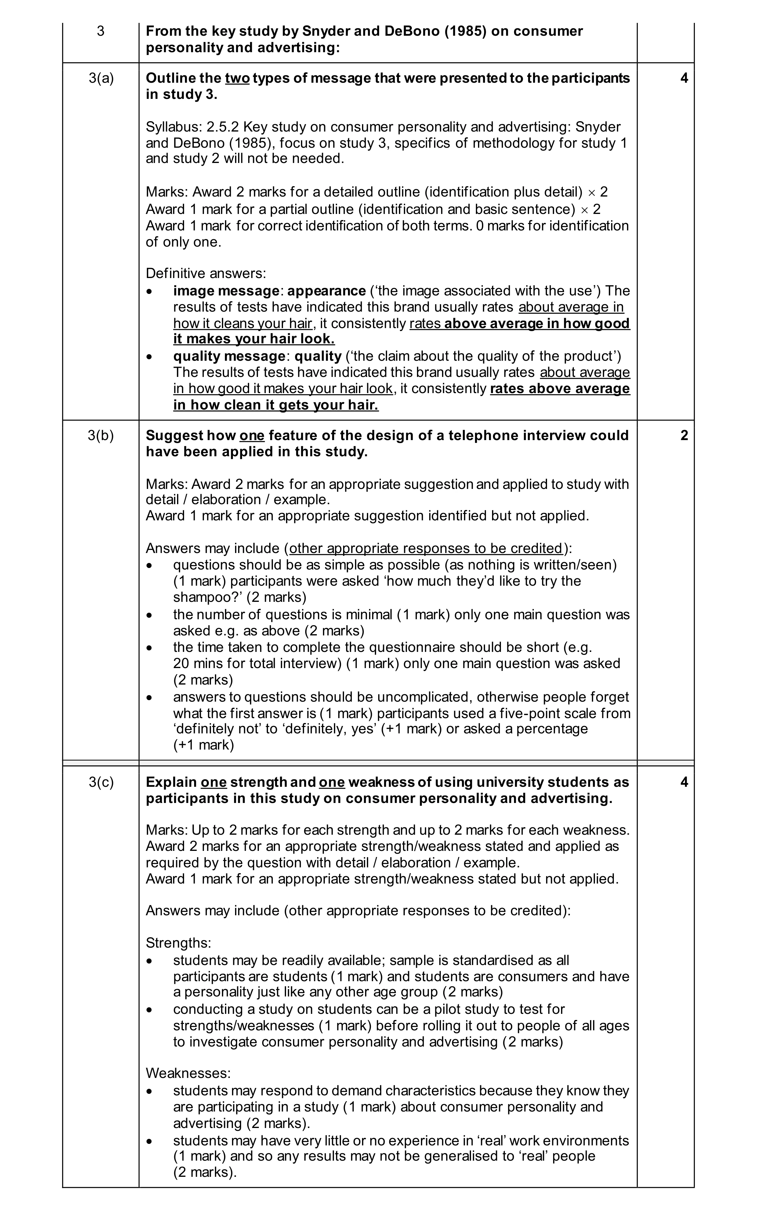 Mark scheme for question 20