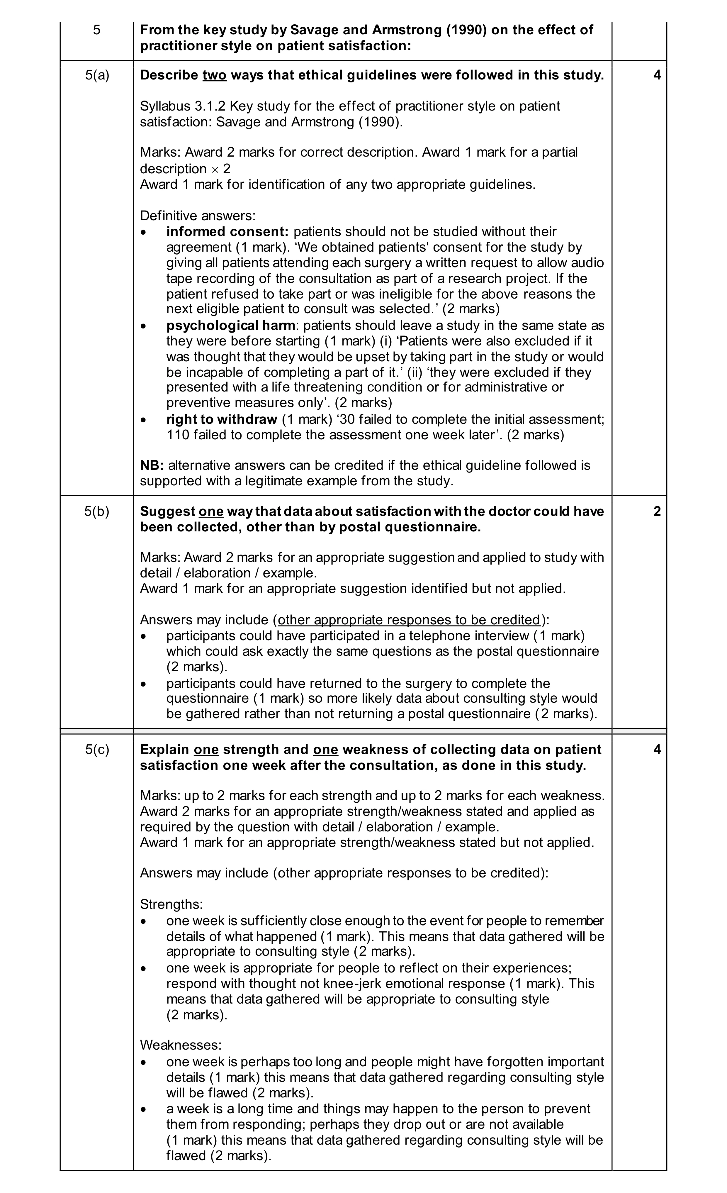 Mark scheme for question 51