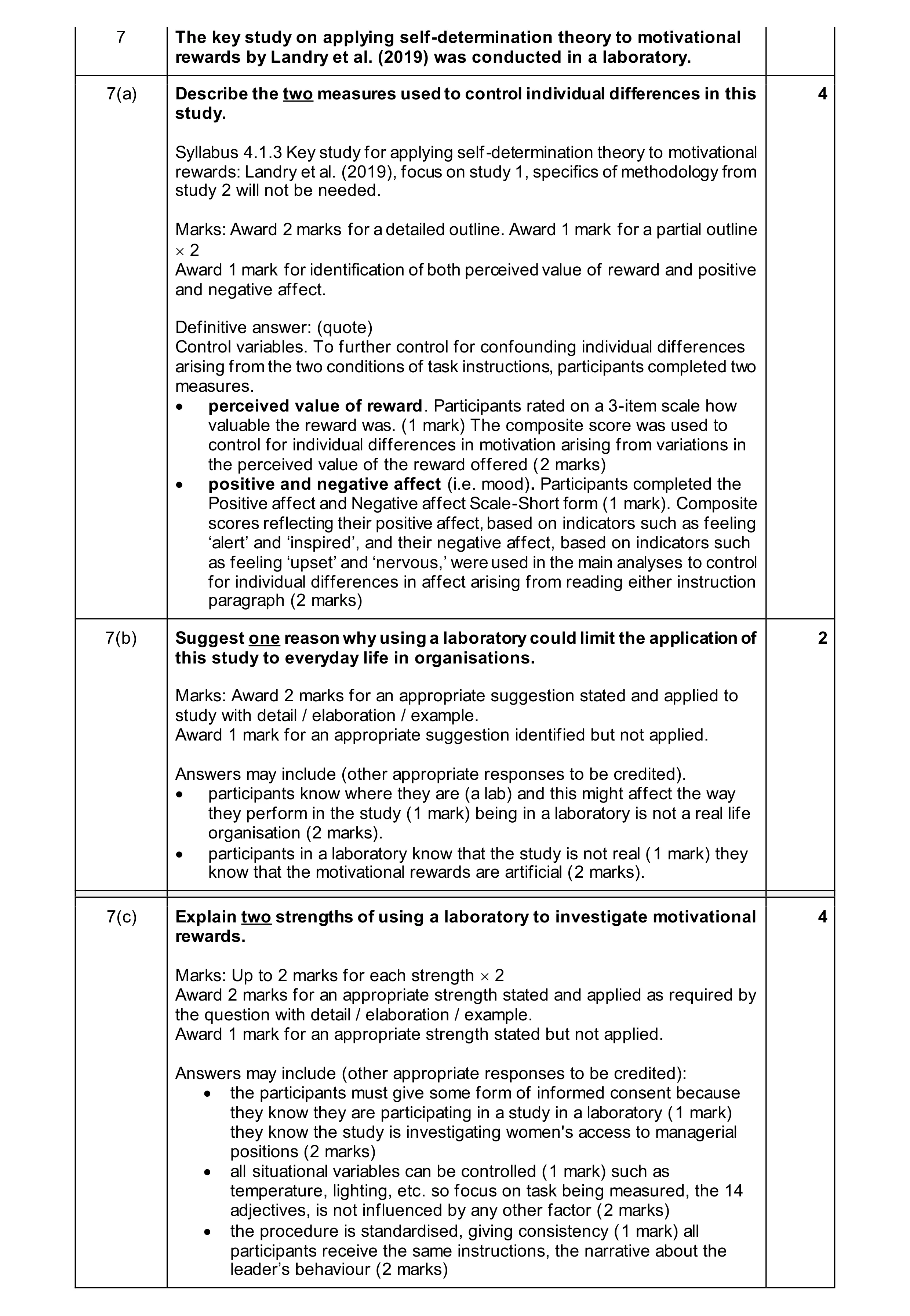 Mark scheme for question 58