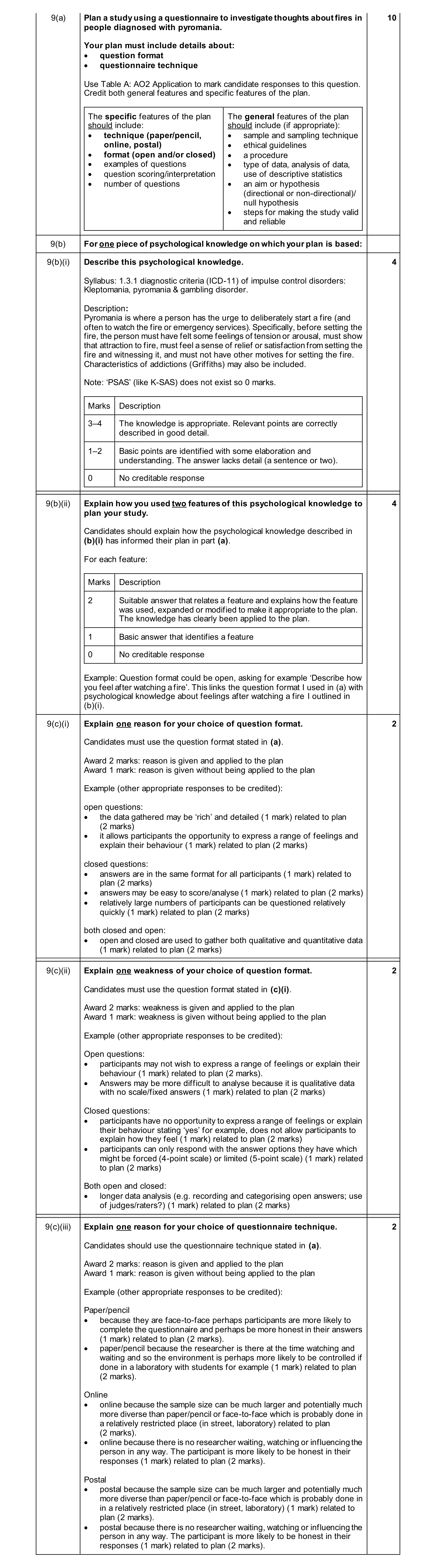 Mark scheme for question 43