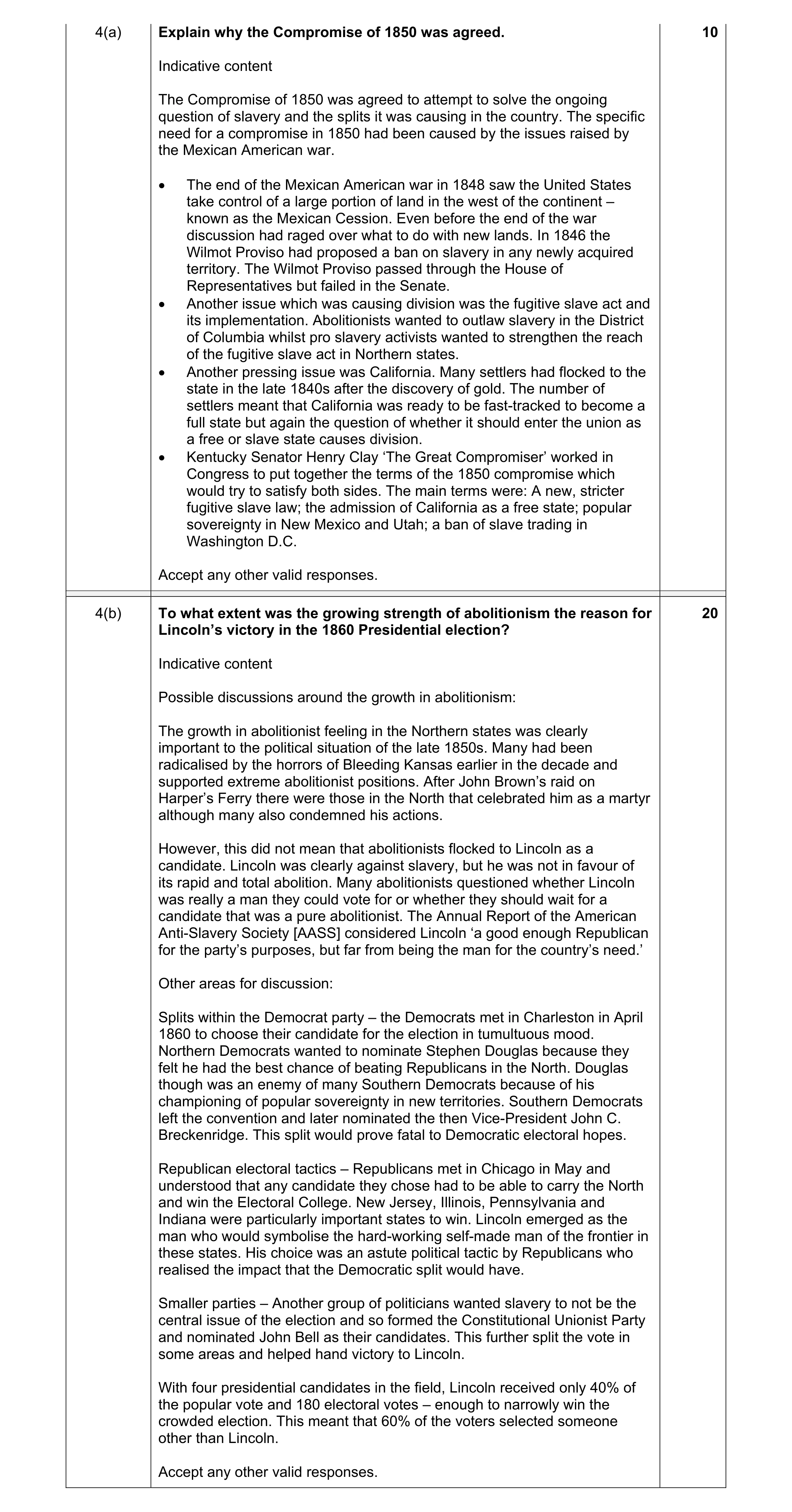 Mark scheme for question 2