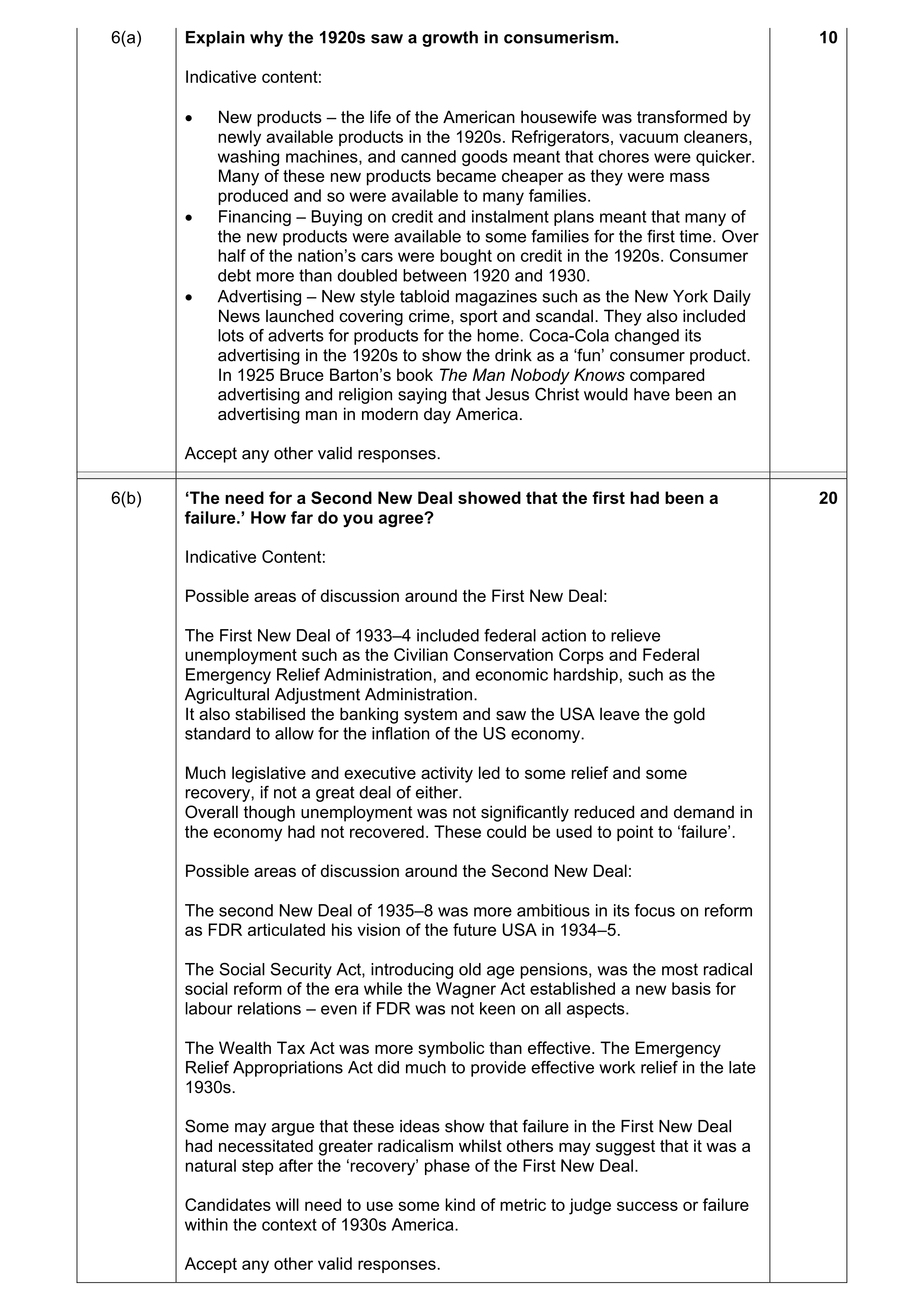 Mark scheme for question 6