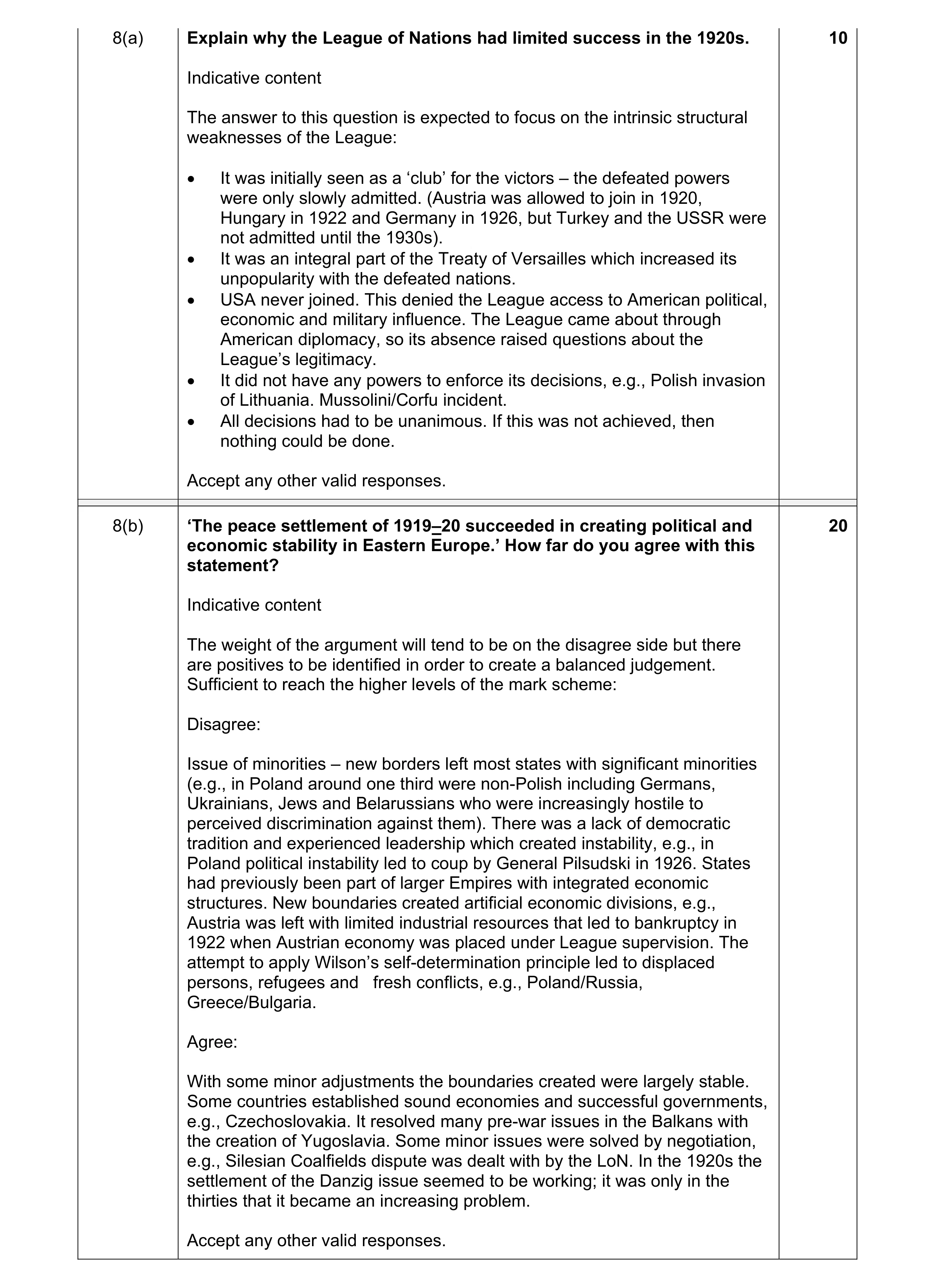 Mark scheme for question 5