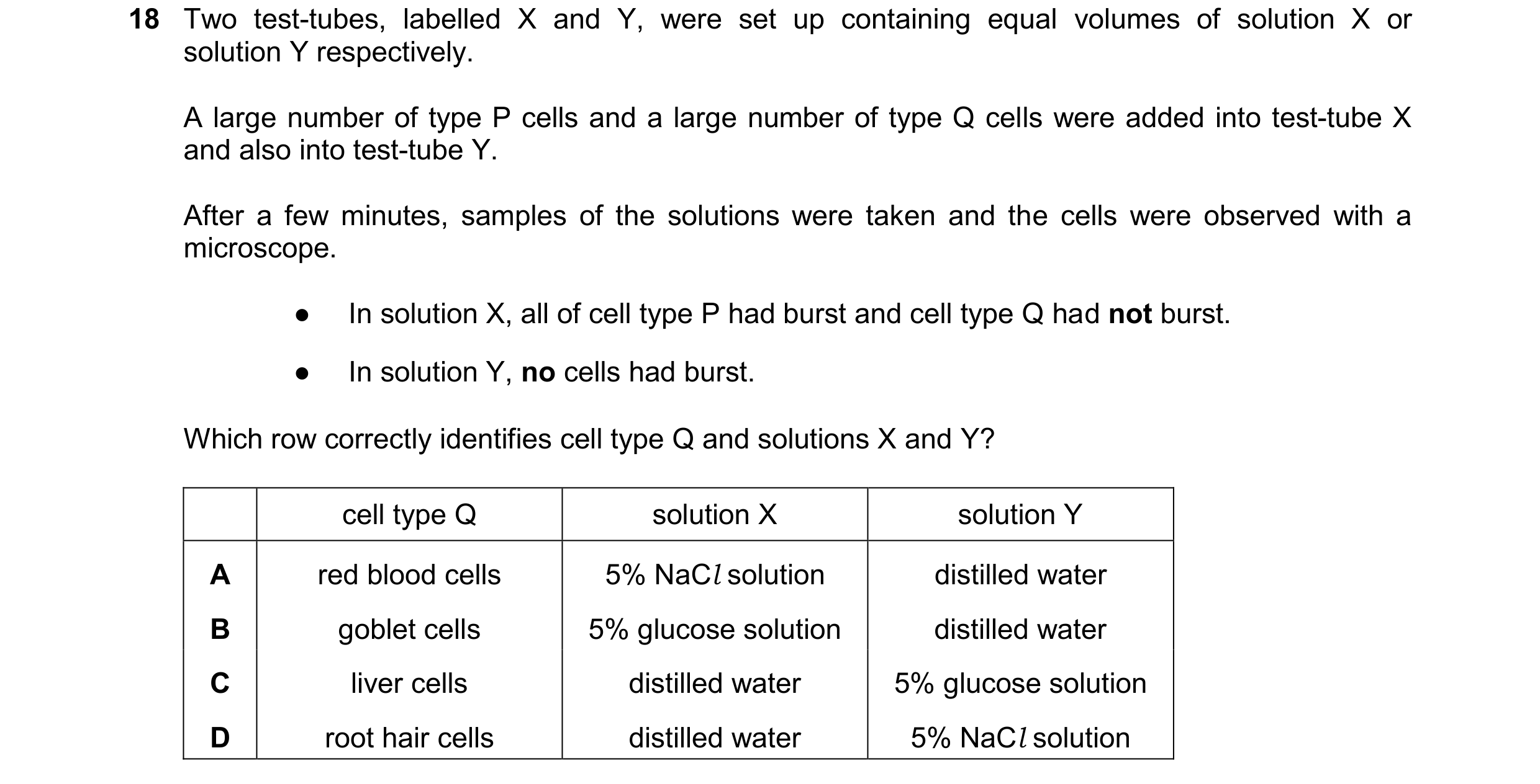 Question 257: Two test-tubes, labelled X and Y, were set up containing equal volumes of solution X or solution Y respectively. A large number of type P c…
