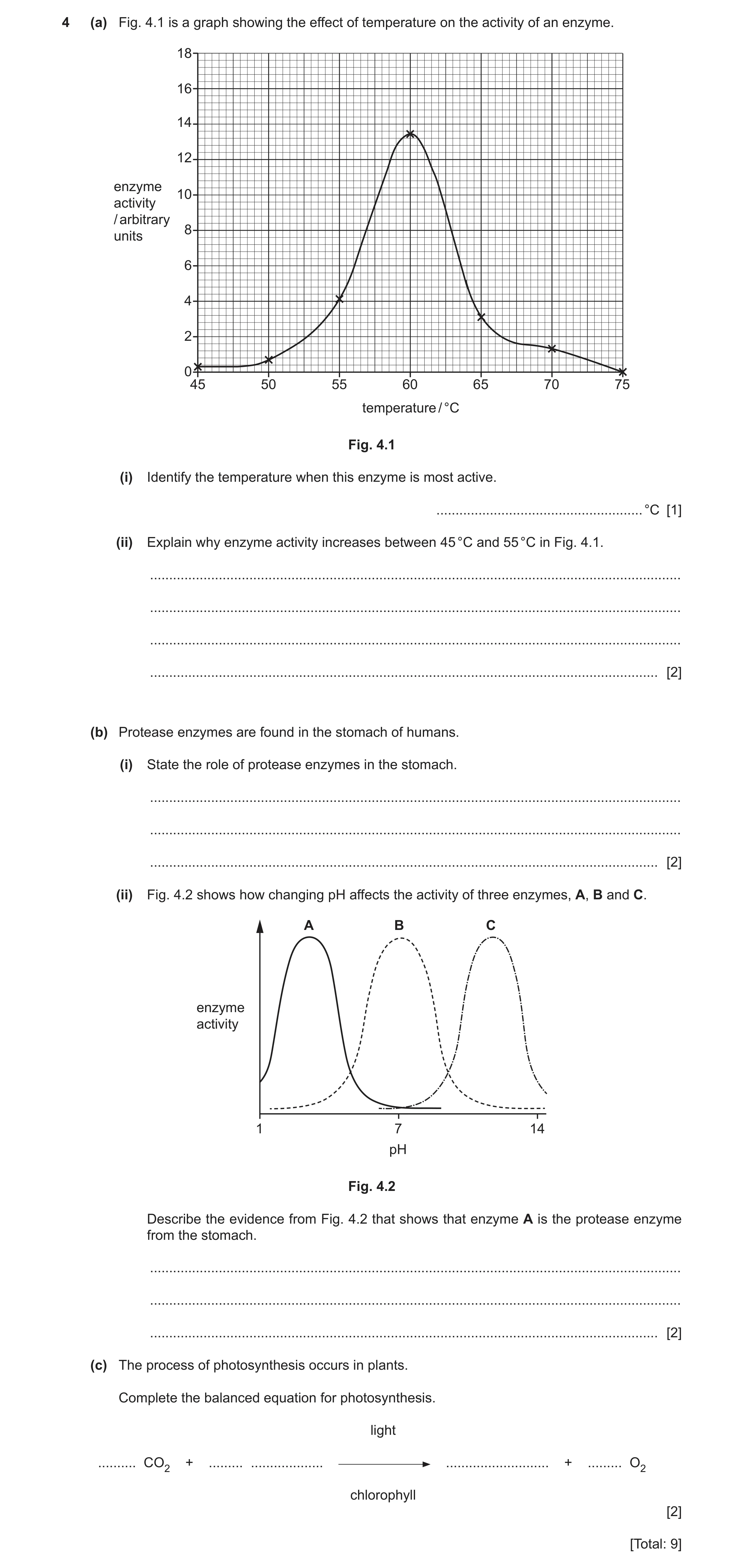 Question 20: (a) Fig. 4.1 is a graph showing the effect of temperature on the activity of an enzyme. 18 16 14 12 enzyme 10 activity / arbitrary 8 units …