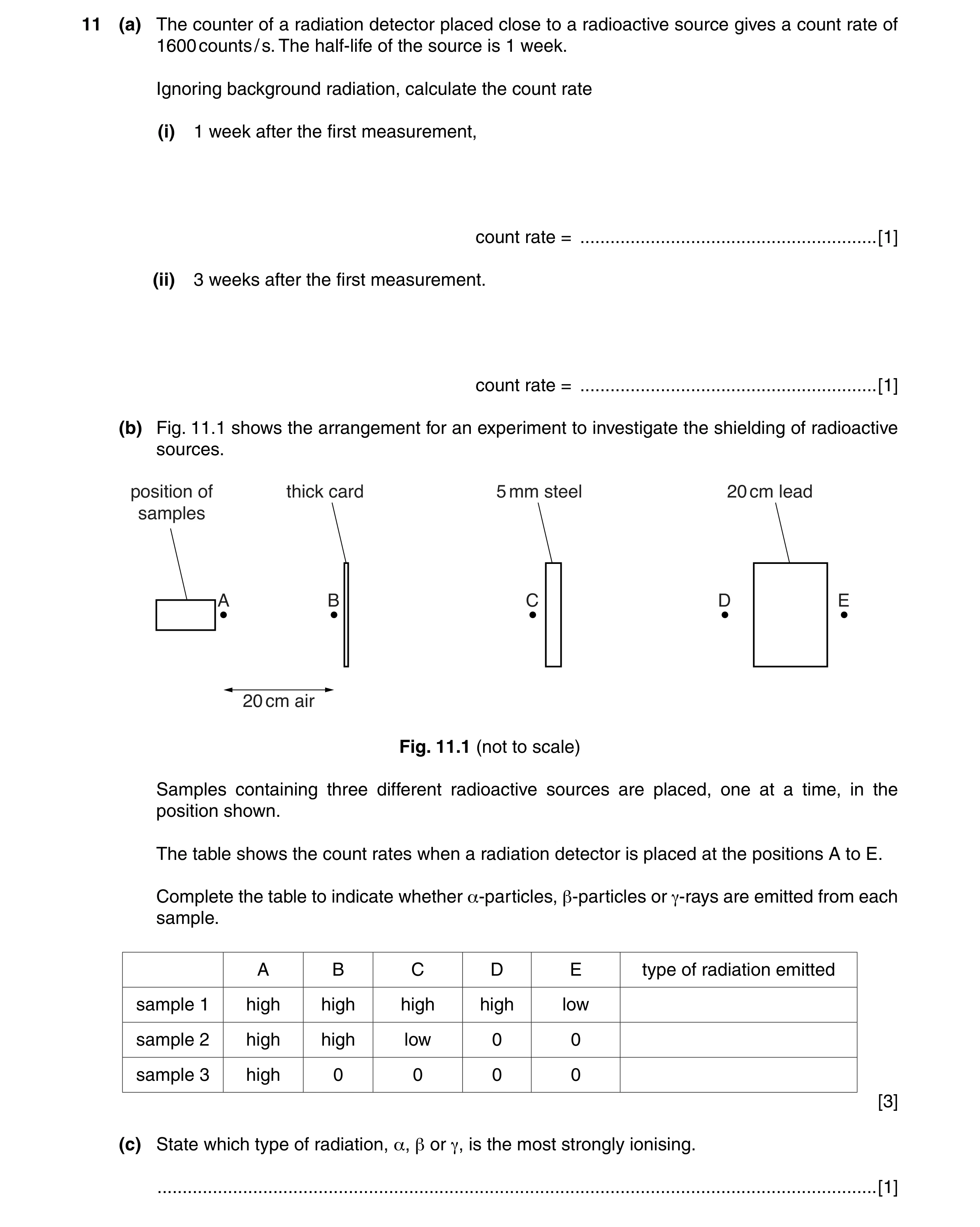 Question 25: (a) The counter of a radiation detector placed close to a radioactive source gives a count rate of 1600 counts / s. The half-life of the so…