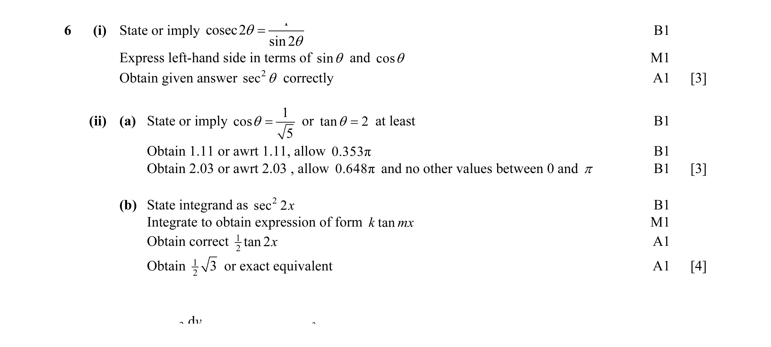 Mark scheme for question 47