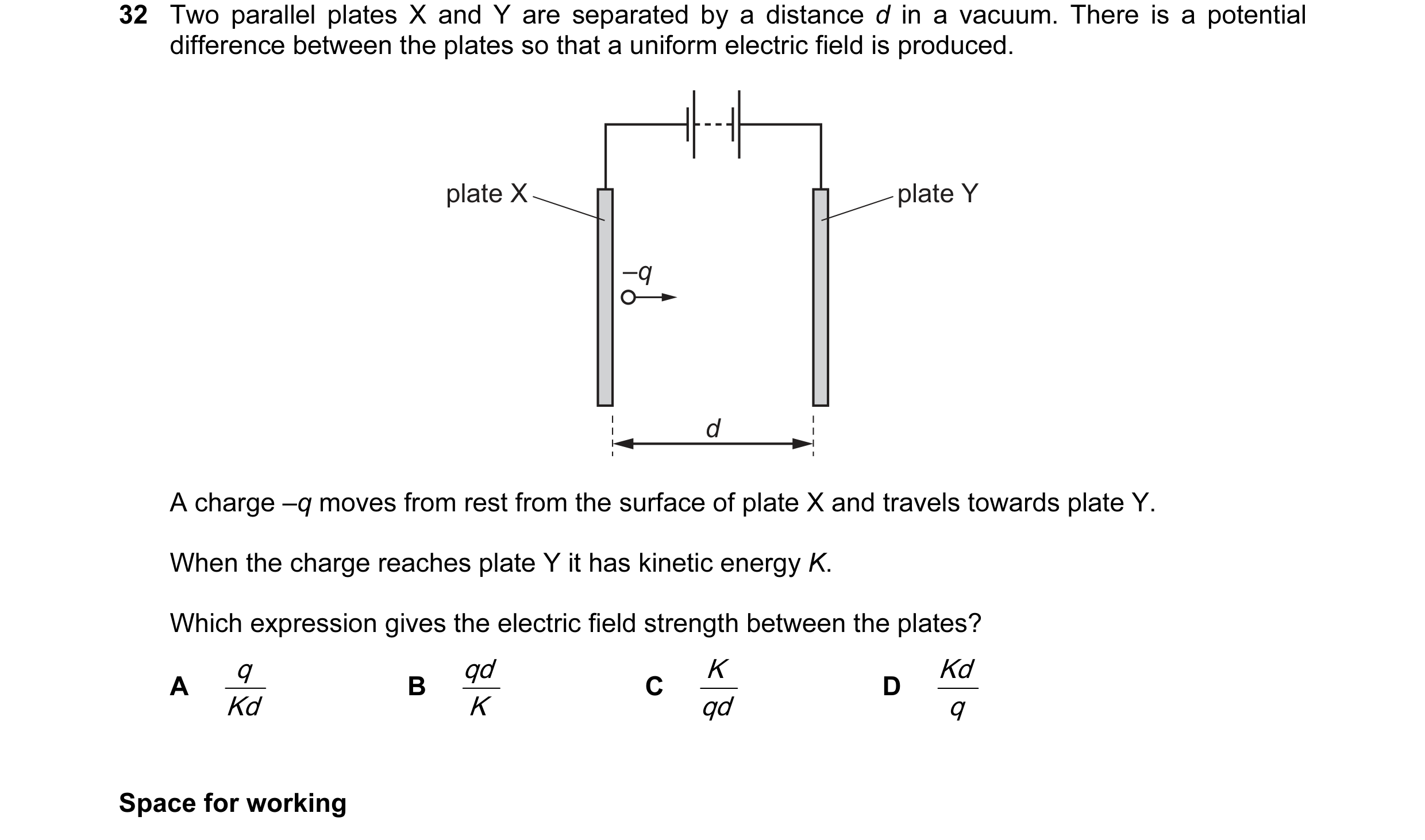 Question 63: Two parallel plates X and Y are separated by a distance d in a vacuum. There is a potential difference between the plates so that a uniform…
