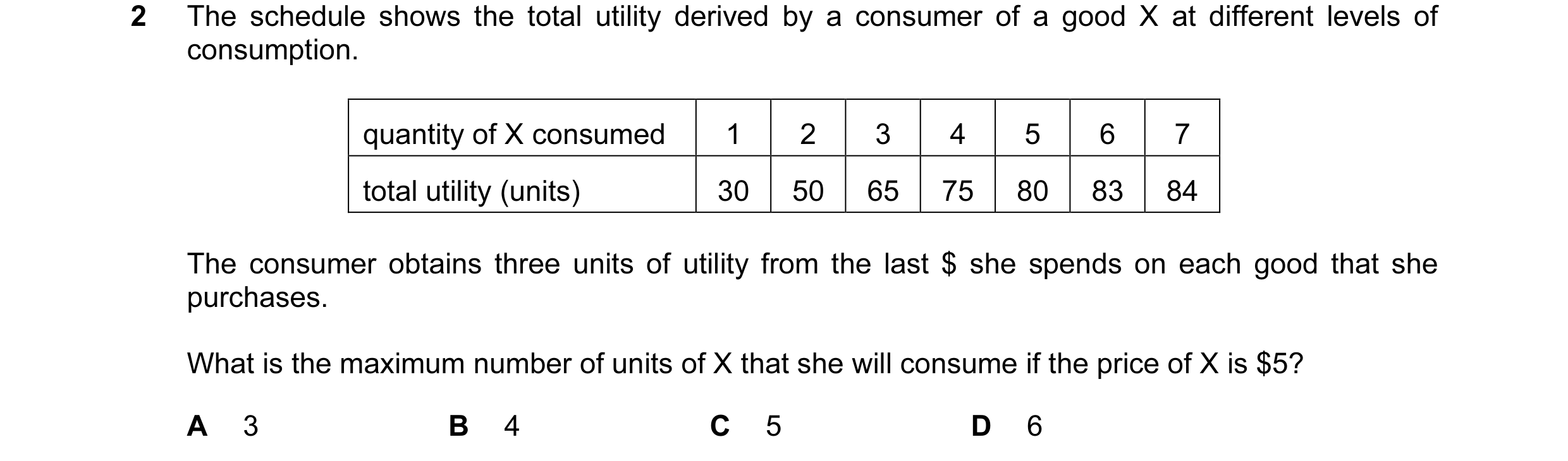 Question 6: The schedule shows the total utility derived by a consumer of a good X at different levels of consumption. quantity of X consumed 1 2 3 4 5…