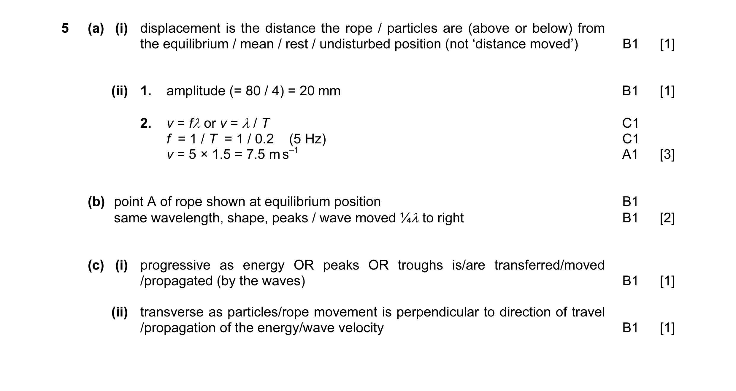 Mark scheme for question 5