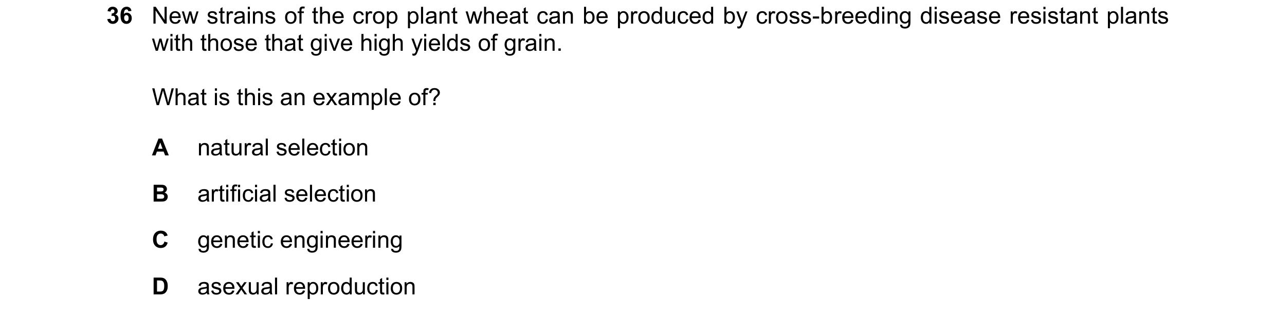 Question 11: New strains of the crop plant wheat can be produced by cross-breeding disease resistant plants with those that give high yields of grain. W…