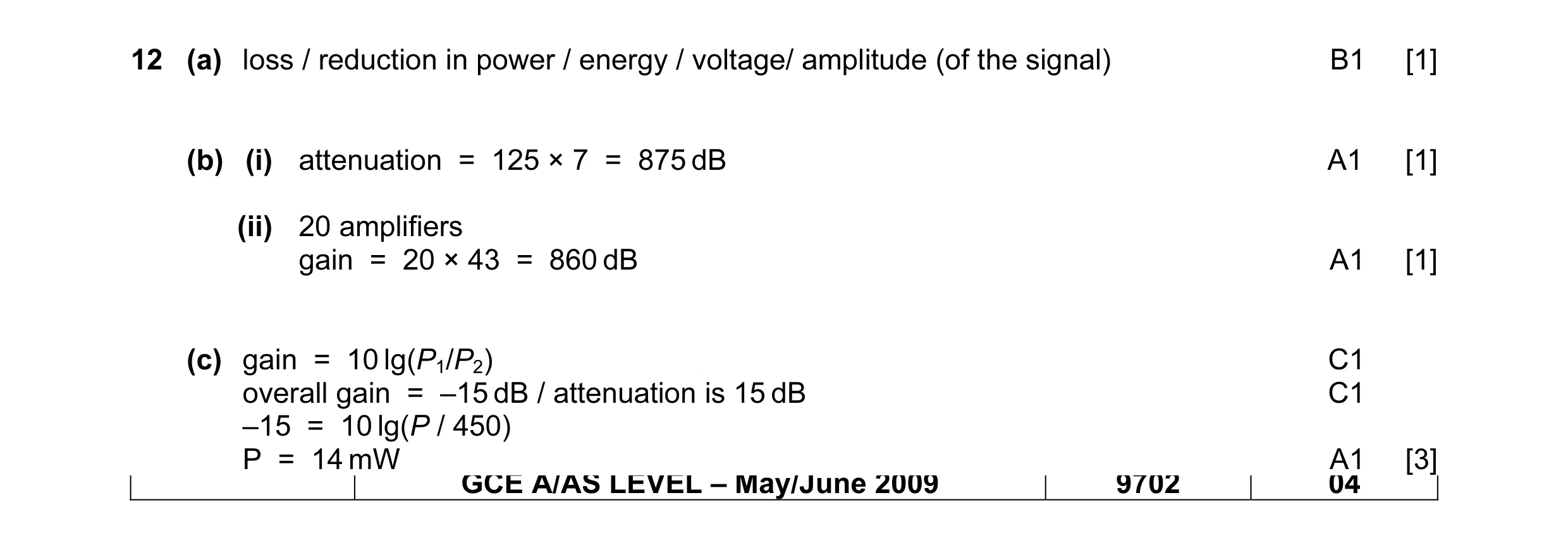Mark scheme for question 4
