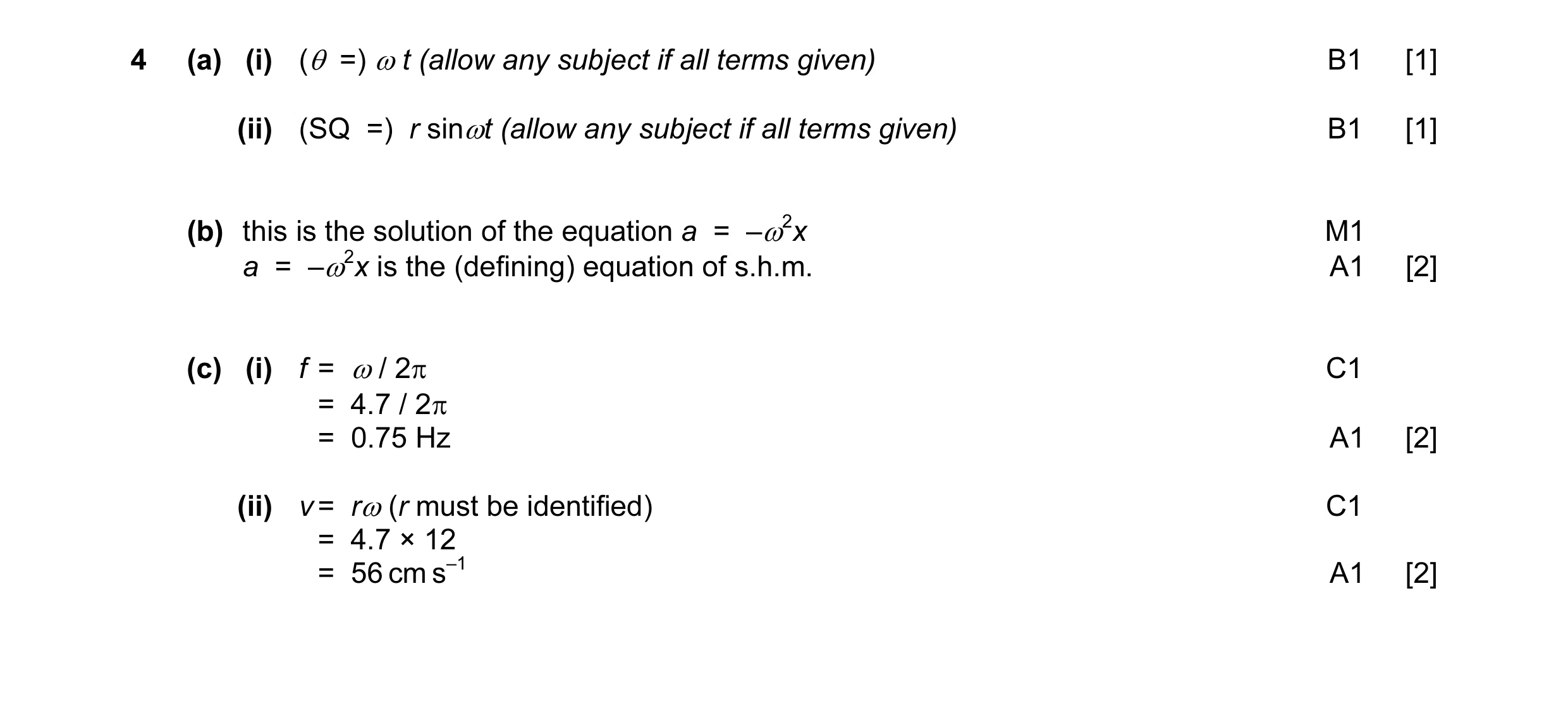 Mark scheme for question 2
