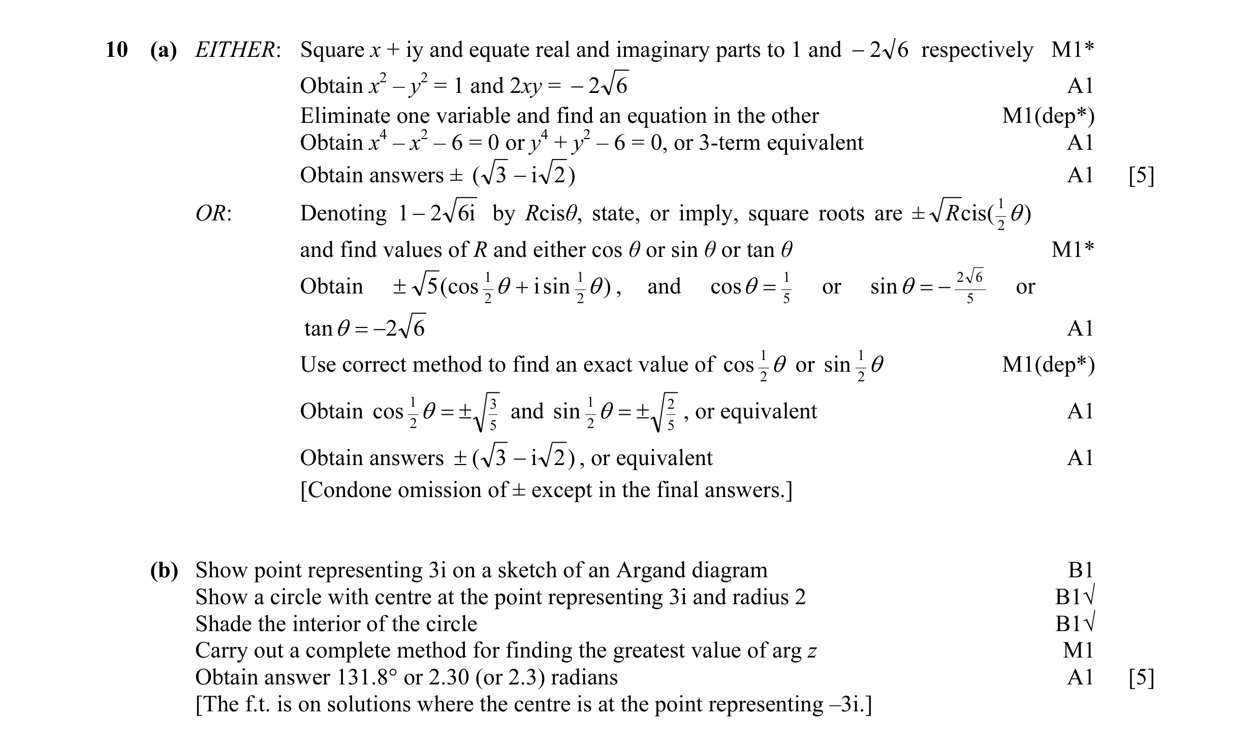 Mark scheme for question 20