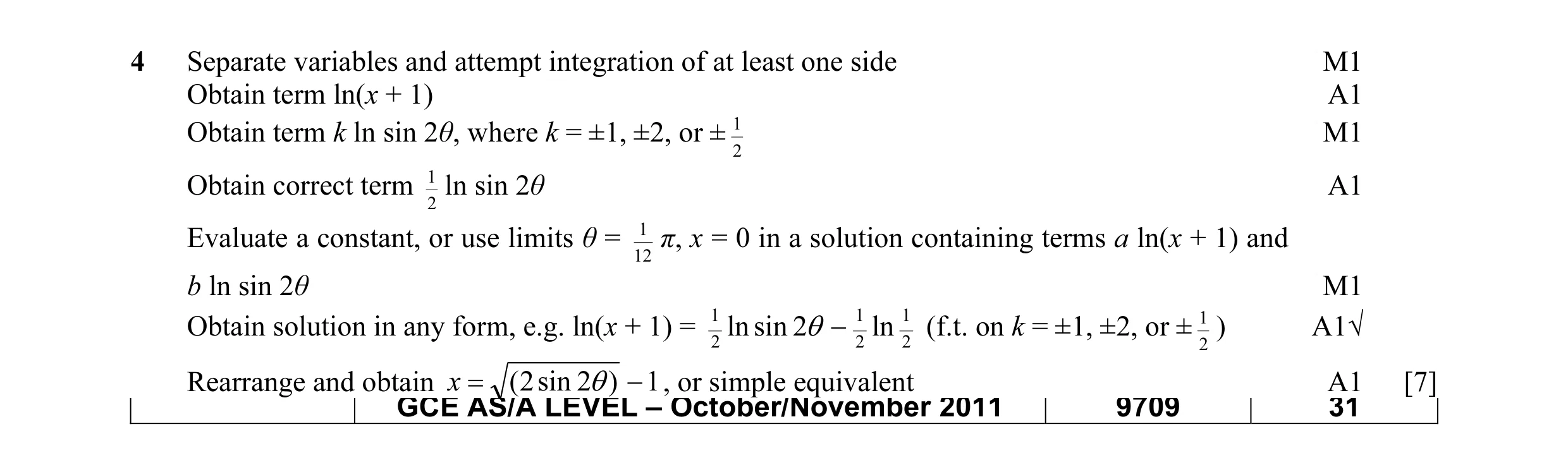 Mark scheme for question 16
