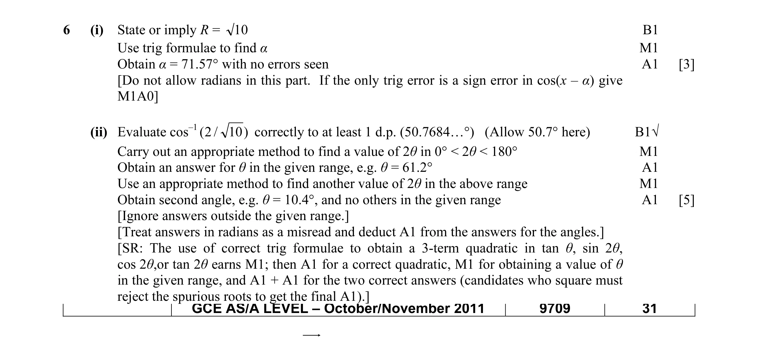 Mark scheme for question 4