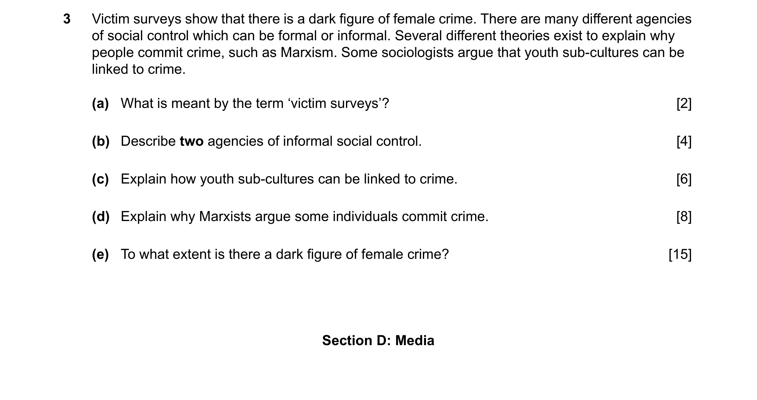 Question 43: Victim surveys show that there is a dark figure of female crime. There are many different agencies of social control which can be formal or…