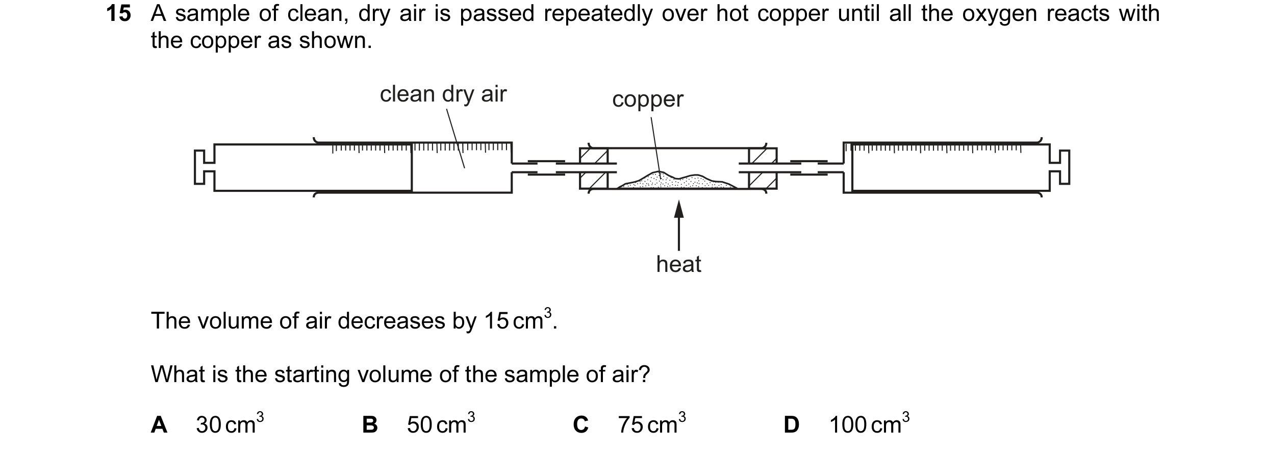 Question 5: A sample of clean, dry air is passed repeatedly over hot copper until all the oxygen reacts with the copper as shown. clean dry air copper …