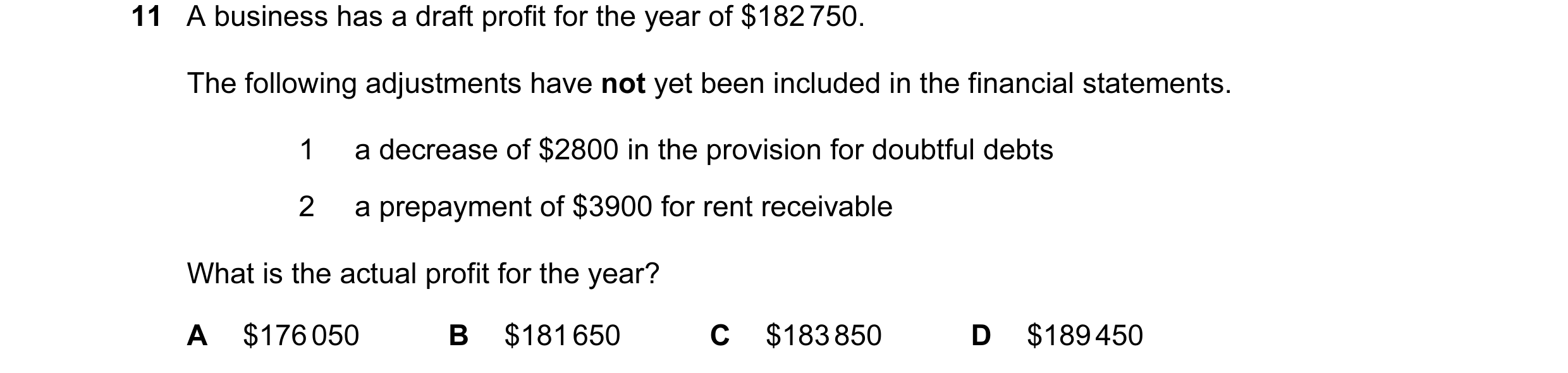 Question 333: A business has a draft profit for the year of $182 750. The following adjustments have not yet been included in the financial statements. 1…