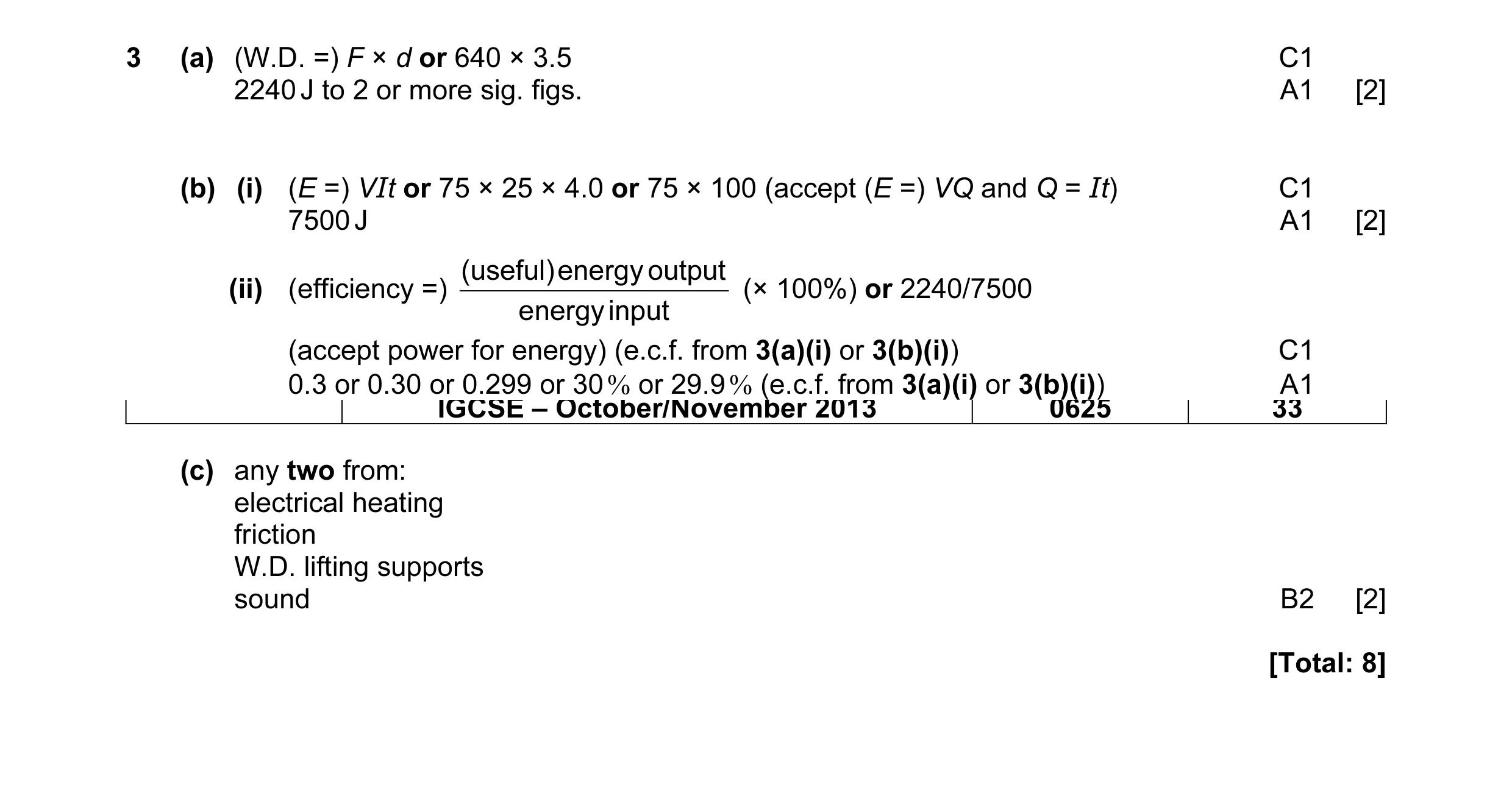 Mark scheme for question 38