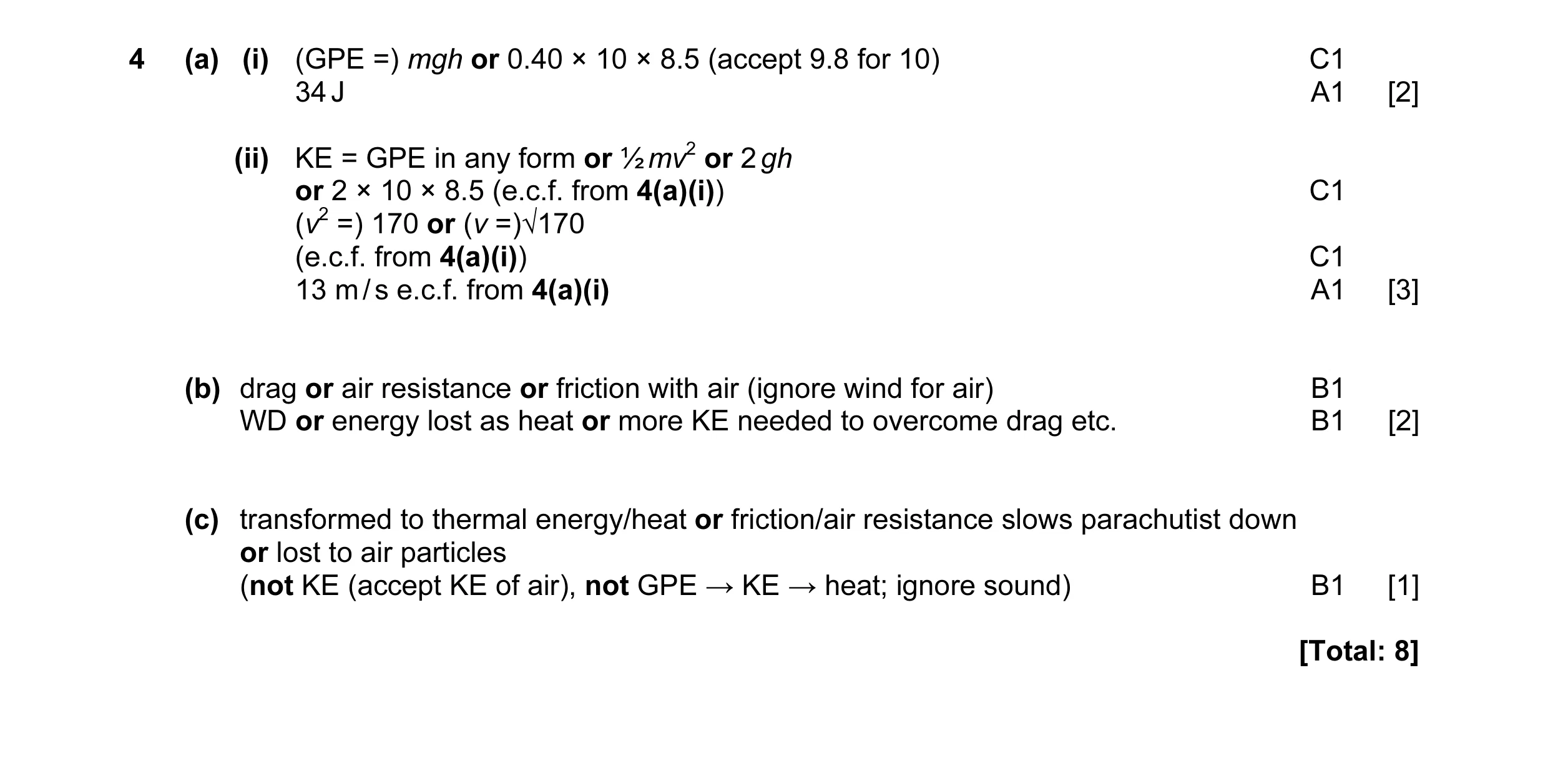 Mark scheme for question 39